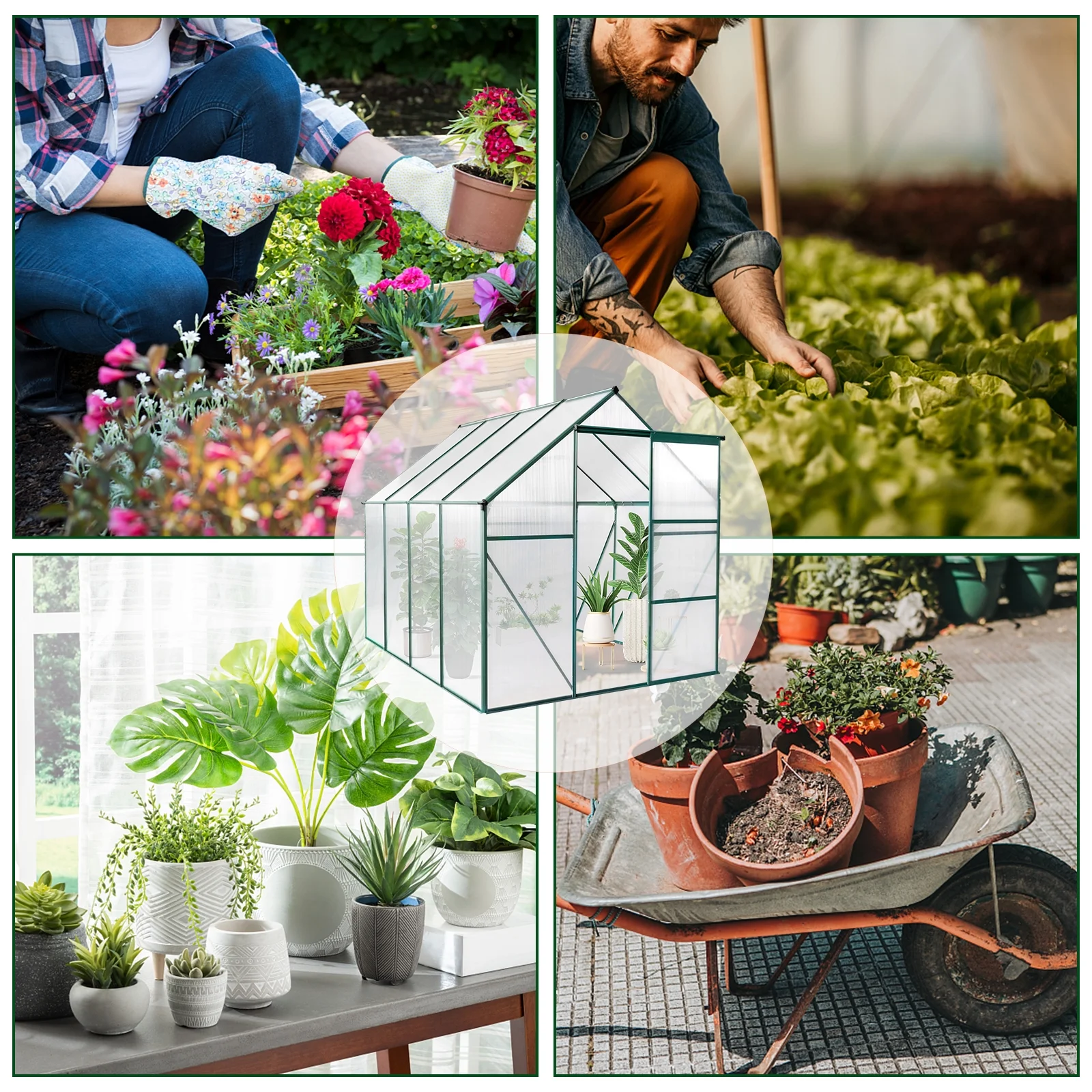 6x8 Hybrid Polycarbonate Greenhouse Green