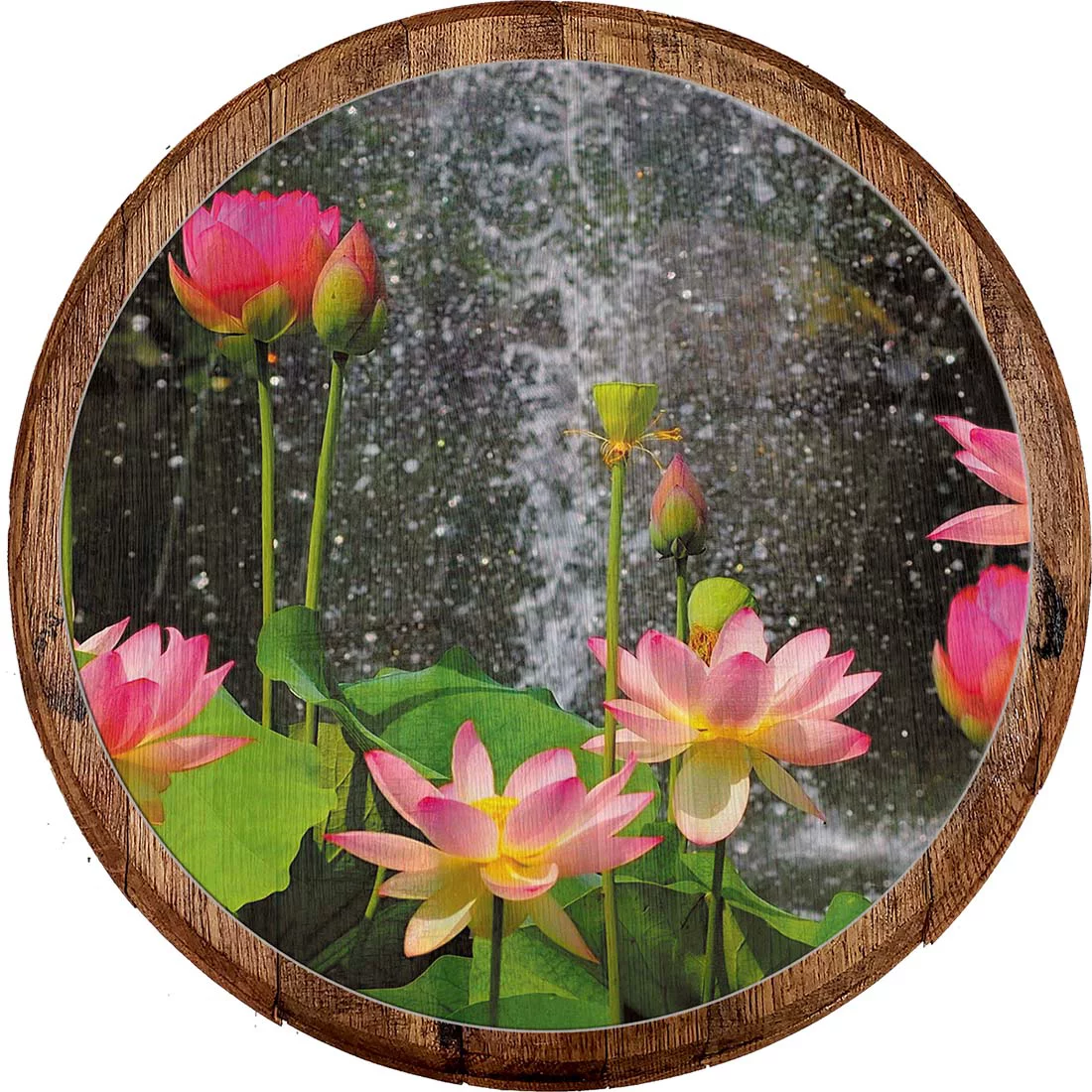 Bar Sign Lotus Blossom Waterfall Rain Flowers Bar Wall Decor Oak Wall Art gifts for Women Men