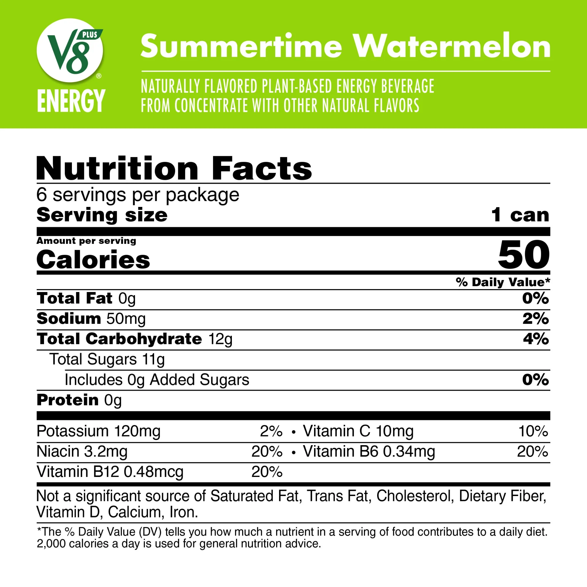 V8 +Energy Limited Edition Summertime Watermelon Juice Energy Drink, 8 fl oz Can, 6 Count