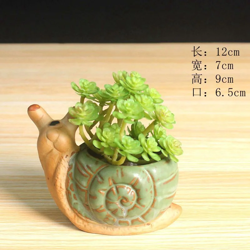 Ceramic Kiln-glazed Snail Succulent Planter - Creative Animal Plant Pot