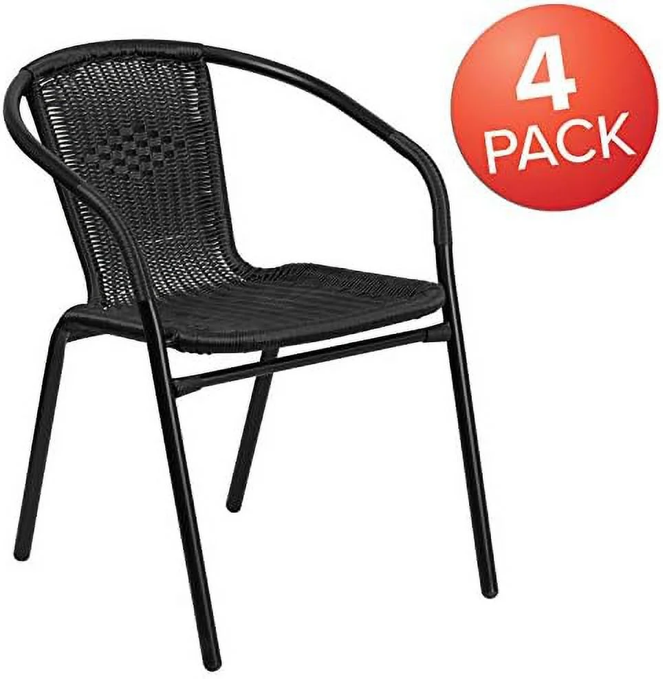 YPDCHB 2 Pack Black Rattan Indoor-Outdoor Restaurant Stack Chair with Curved Back