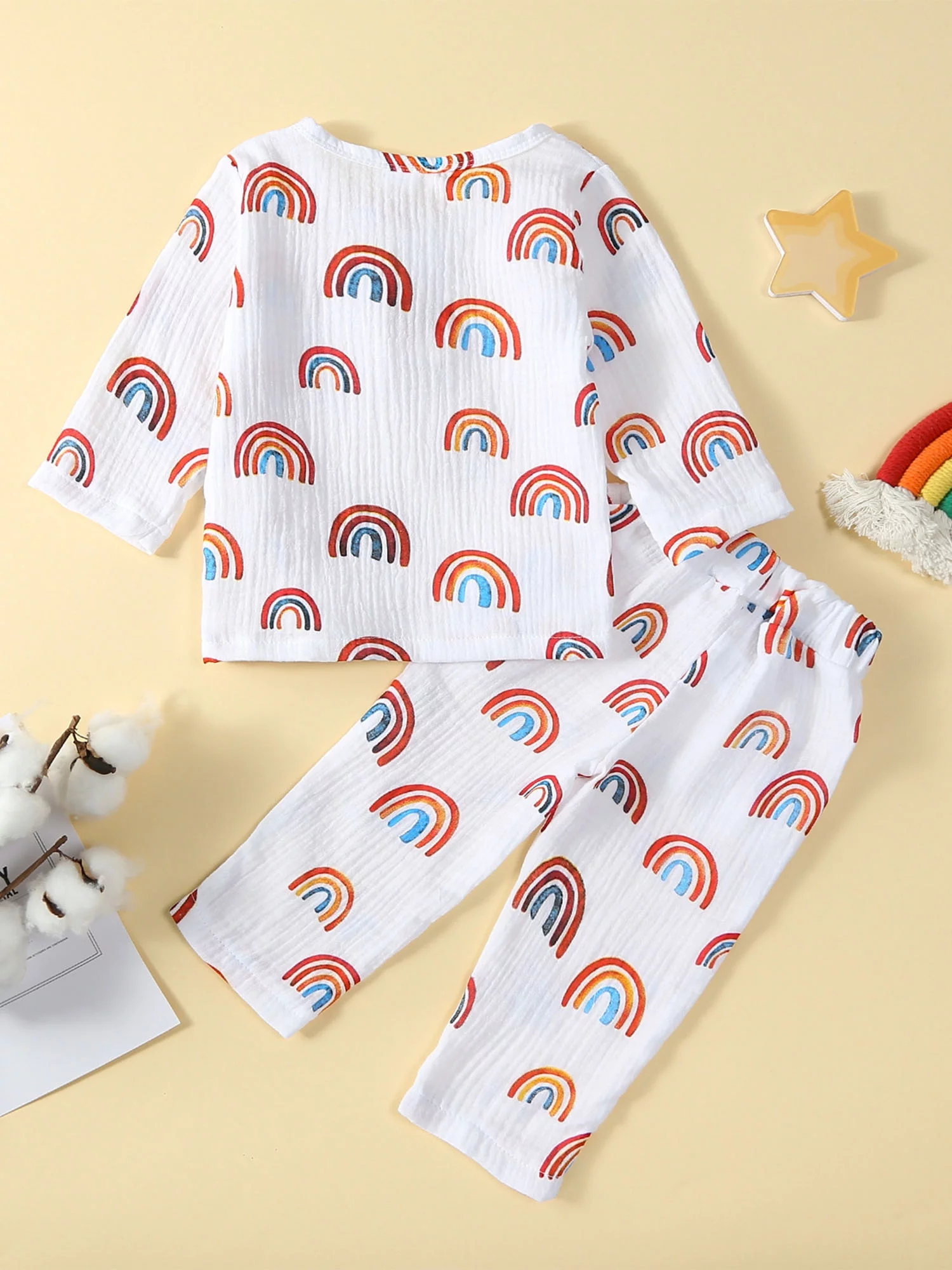 Toddler Infant Baby Boy Girl Fall Clothes Rainbow Print Tops with Pants Coming Home Outfit