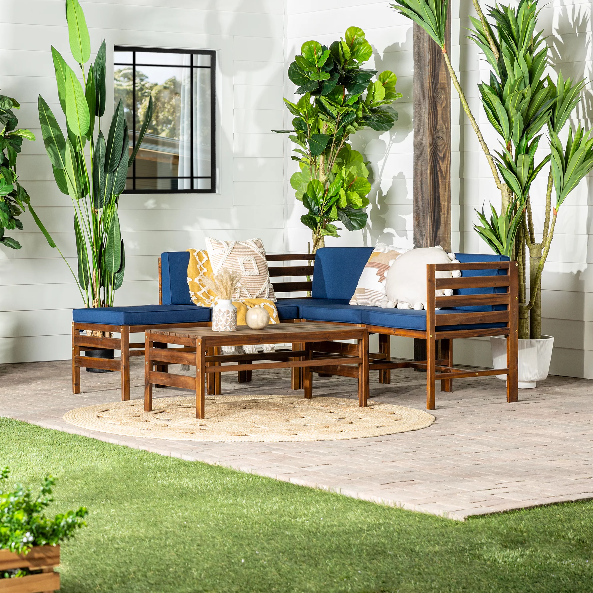 Manor Park Modern 6 Piece Outdoor Sectional Set, Dark Brown/Navy