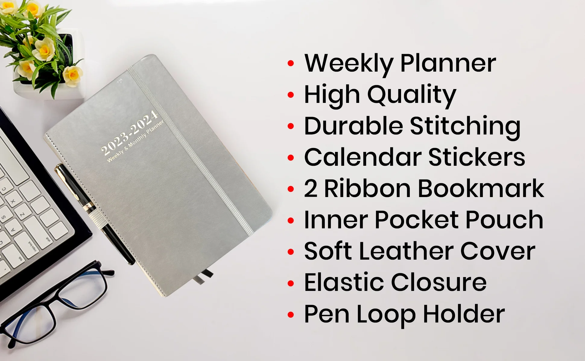 STECCO - Daily Planner 2023-2024 Weekly and Monthly Planner (Gray), Weekly Planner, Monthly Planner, Daily Planner, Hourly