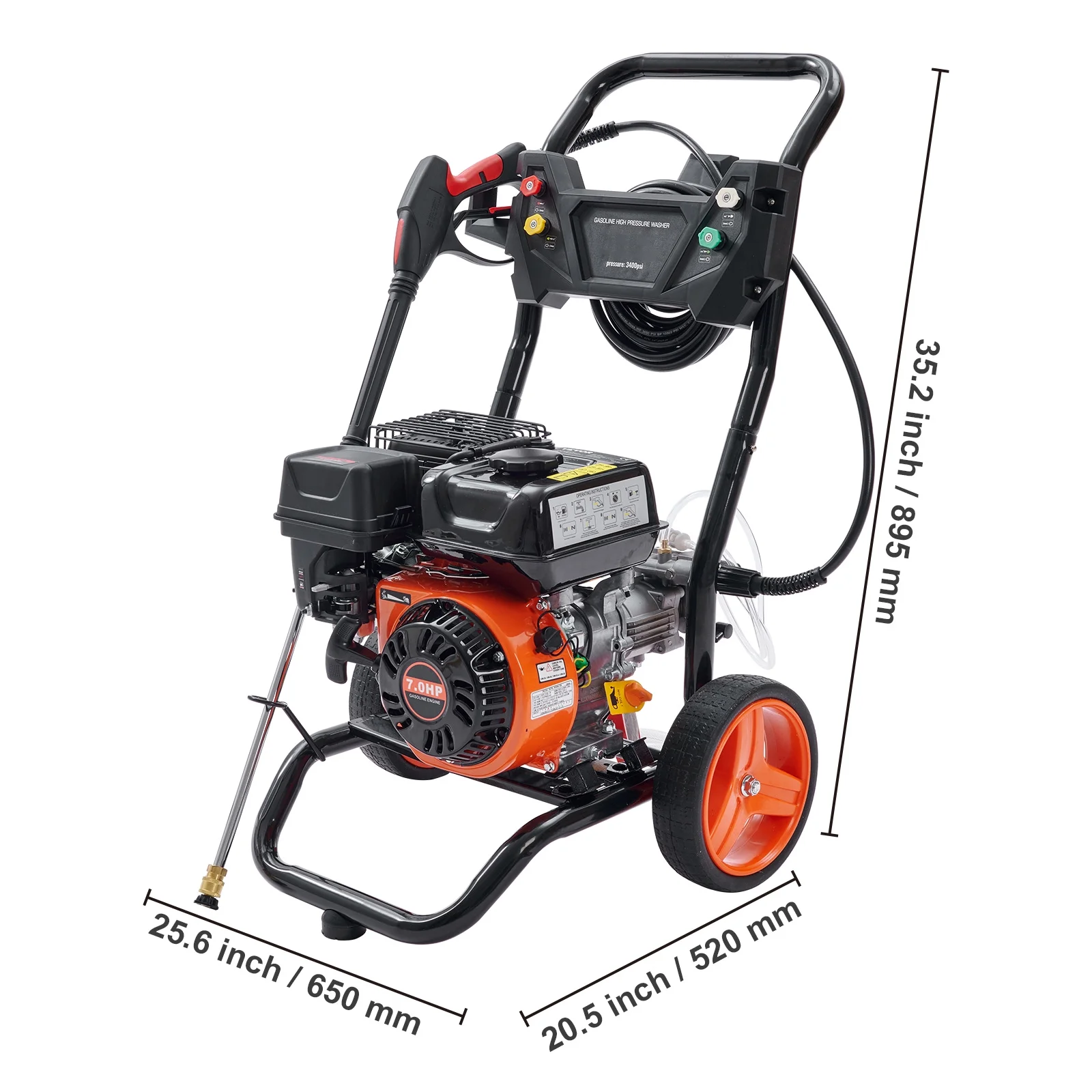 SKYSHALO 3400 PSI 2.6 GPM Gas Pressure Washer w/26 ft High Pressure Hose 5 Nozzles Gas Powered Washer