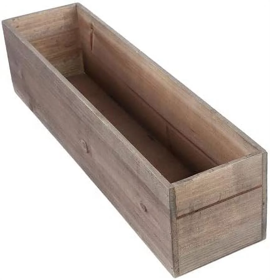 24x6'' Natural Rectangular Wood Planter Box Set with Removable Plastic Liners
