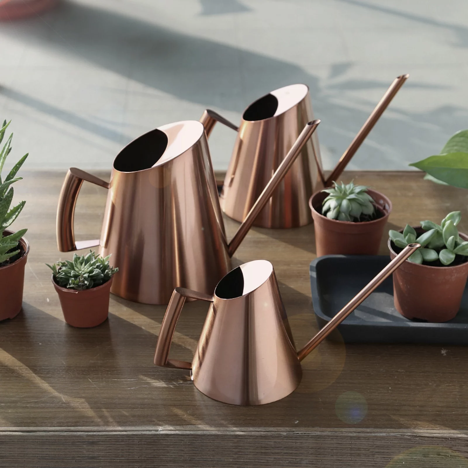 Watering Can, Bronze Stainless Steel Watering Pot with Long Spout Household Garden Plant Flower Long Mouth Sprinkling Pot(M)