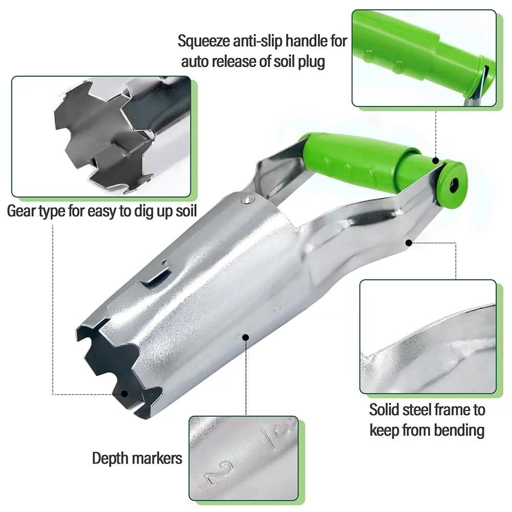 Colwelt Bulb Planter Set 4Pcs, Includes 2 Bulb Planters with Depth Markers and Automatic Soil Release, 1 Kneeling Pad, 1 Garden Gloves, Great Bulb Transplanter for Planting Tulips, Daffodils, Dahlias