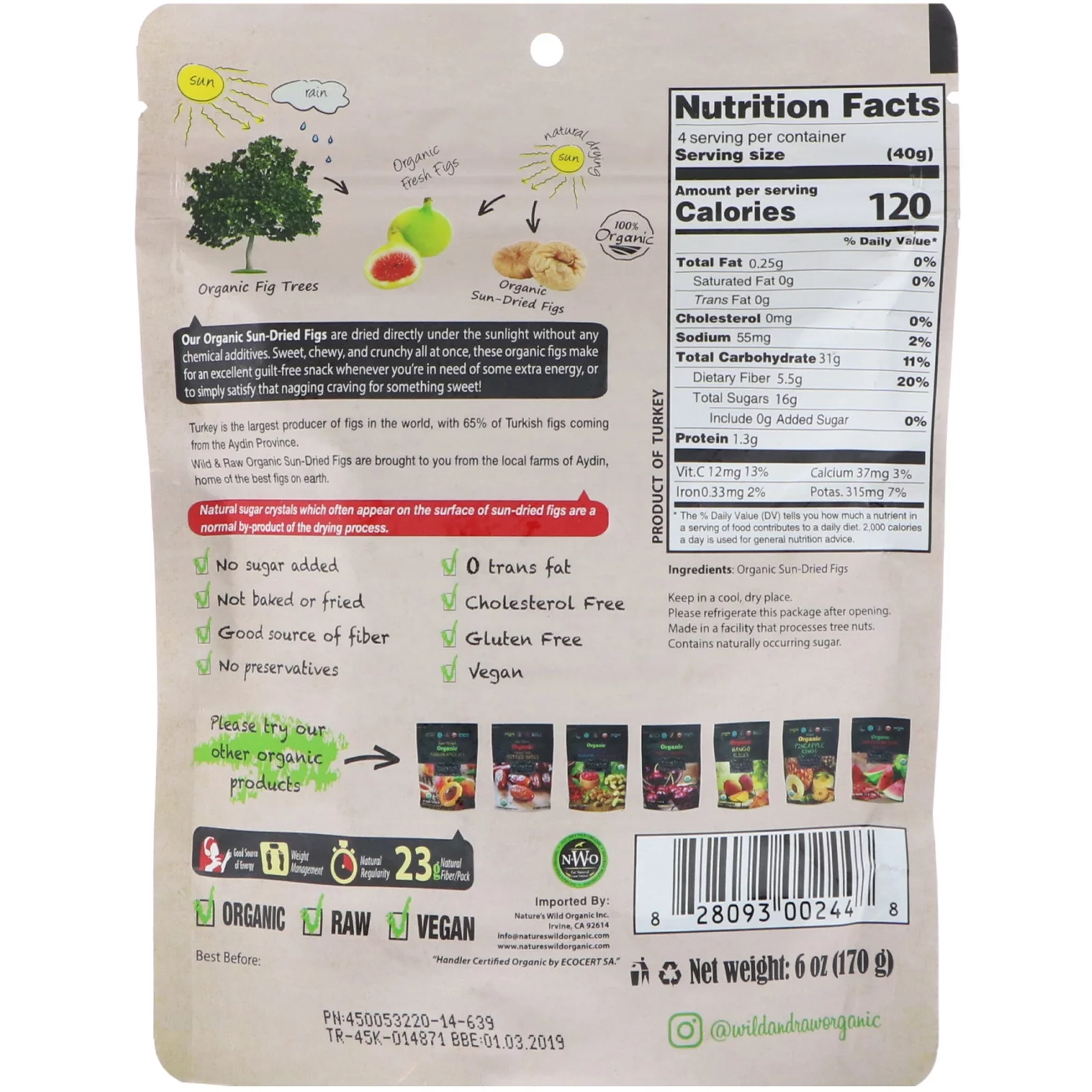 Nature's Wild Organic Wild & Raw, Sun-Dried, Organic Turkish Figs, 6 oz (170 g)