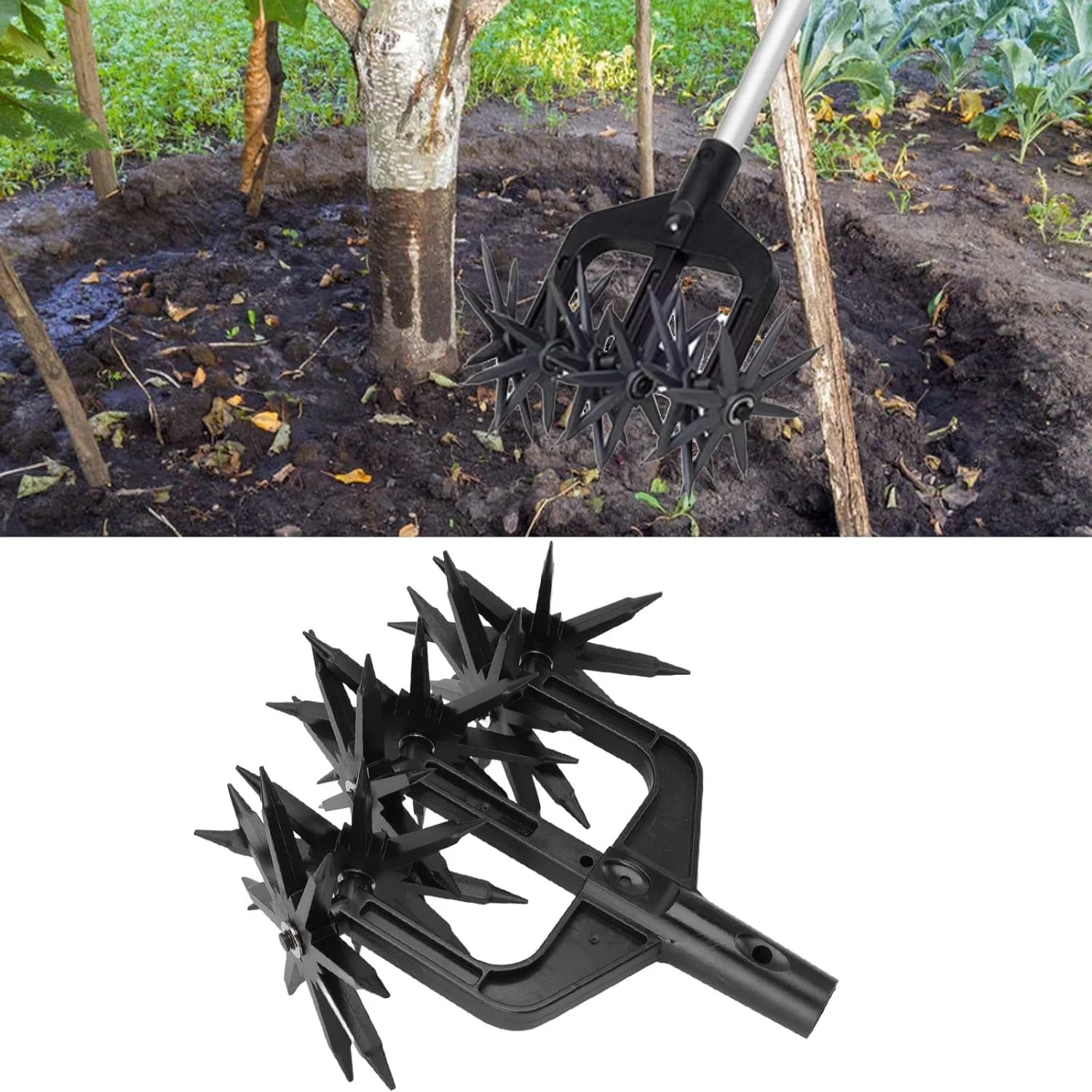 Durable Garden Soil Scarifier Rotary Cultivator Tool for Wear Resistant 2-in-1 Ventilated Tilling and Loosening in the Garden