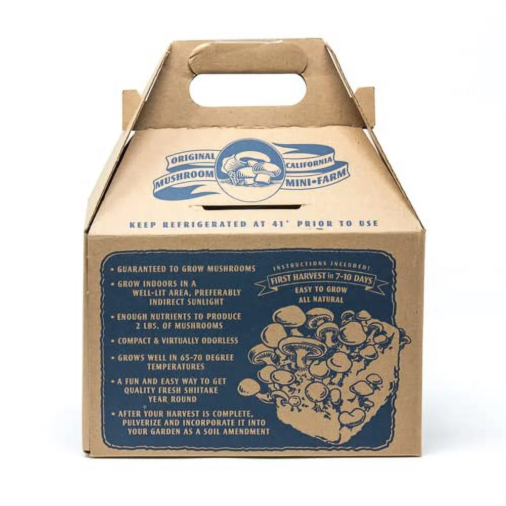 Shiitake Mushroom Mini-Farm Grow Kit, 5lbs, Non-GMO, Easy to Use, Grow Your Mushrooms at Home, Produced by Real Farmers in California.
