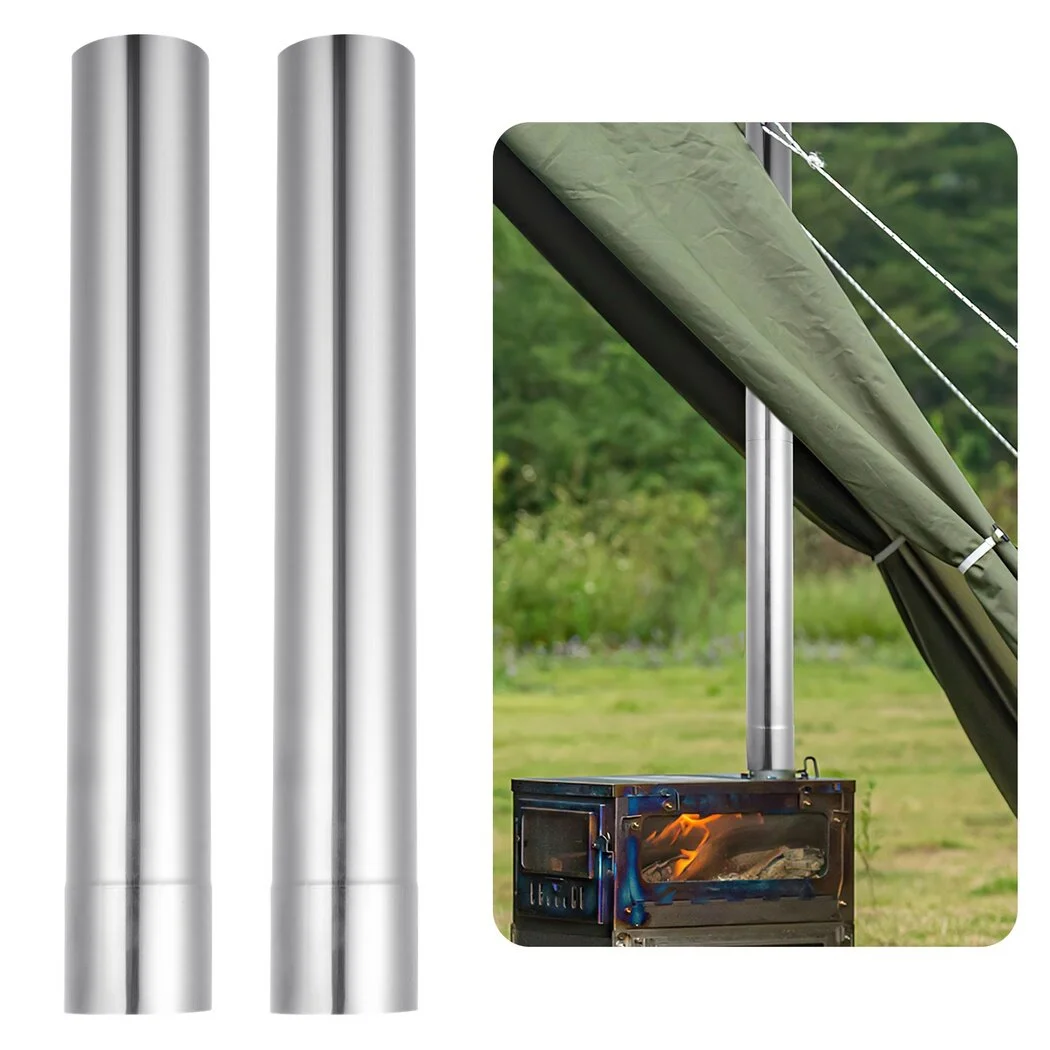 2Pcs Stove Pipes, Straight Stovepipe Extension Chimney Flues for Outdoor Stoves, Sturdy & Anti-Rust Stainless Steel Woodstove Flues, 2.36’’D x 15.75’’L