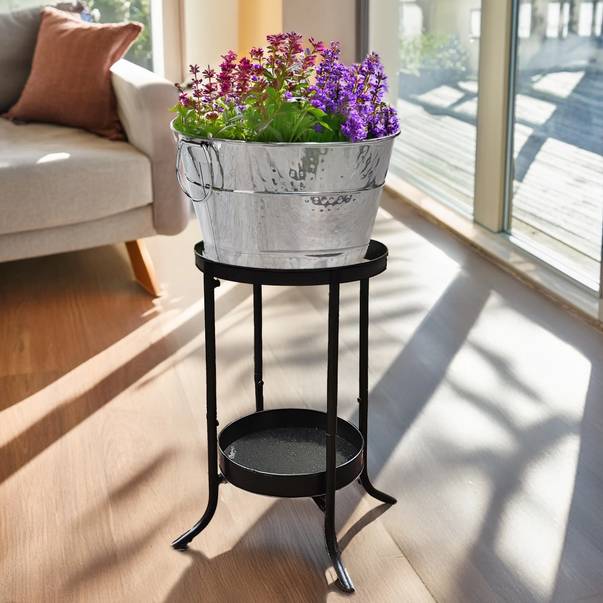 BREKX Metal Stainless-Steel Indoor/Outdoor Planter Pot with Stand - 27