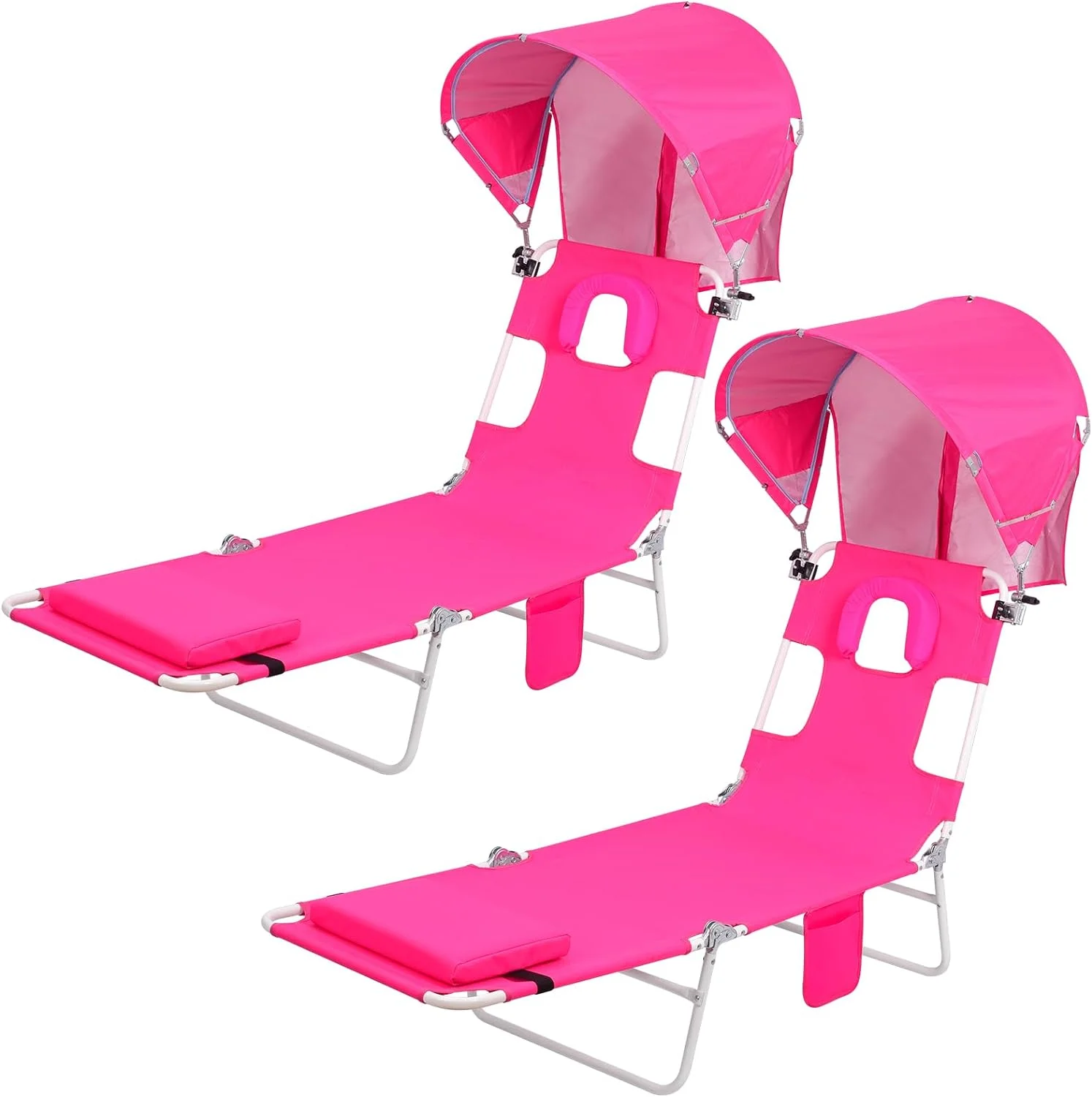 Backpack Beach Tanning Chair with Face Hole Sun Canopy Umbrella, Folding Lounge Chair Reclining 6 Position for Adults Outside Sunbathing Reading Poolside Camping, UPF 50+ Sun Shade, 2 Pack