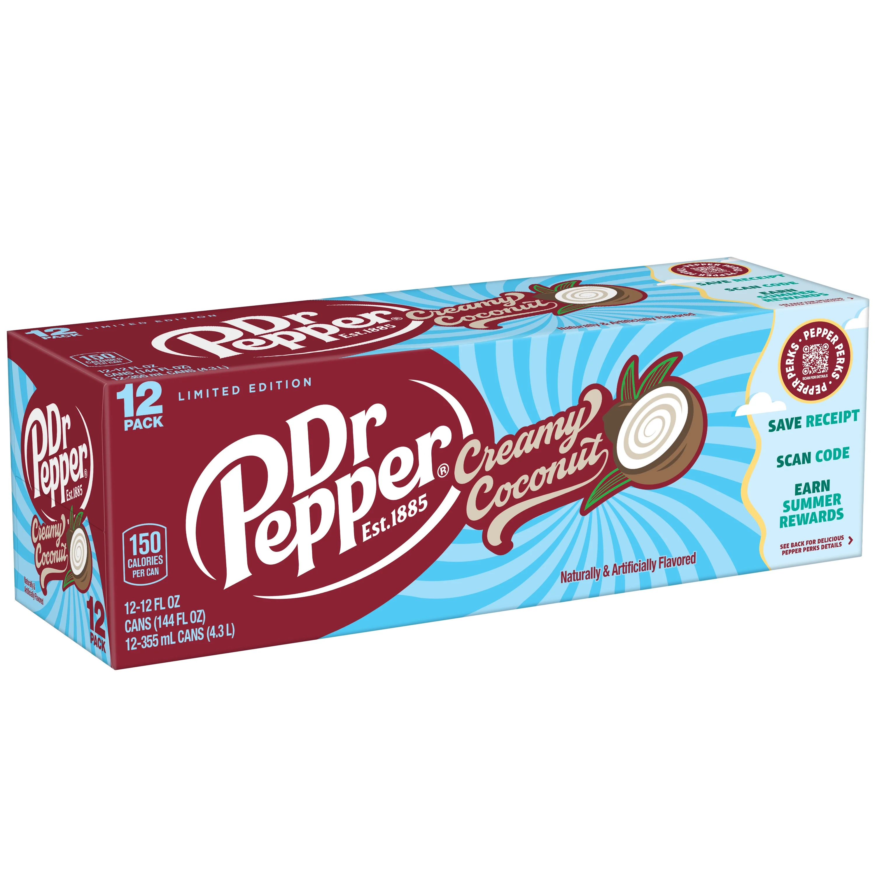 Dr Pepper Creamy Coconut Soda Pop, 12 fl oz, 12 Pack Cans