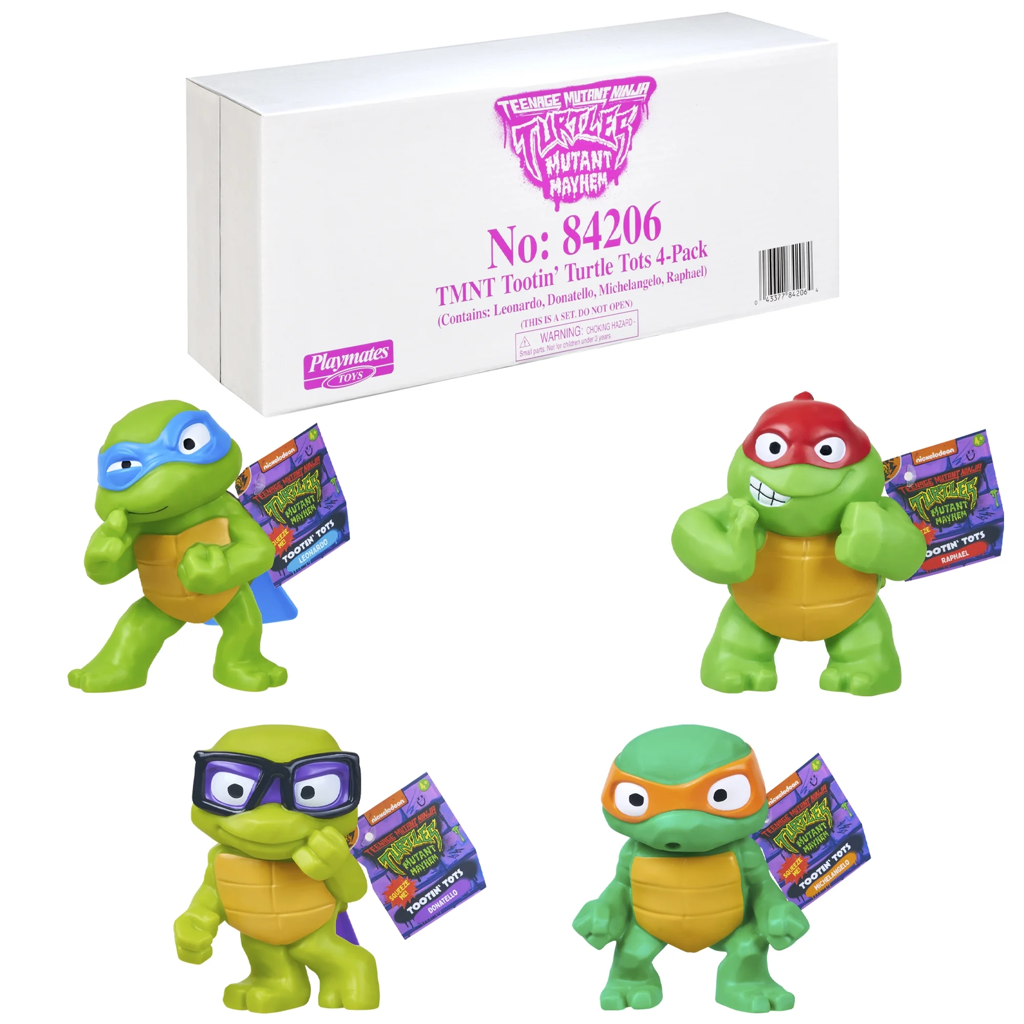 TMNT Tootin' Tot Turtles Soft Bundle includes one of each of the Teenage Mutant Ninja Turtles