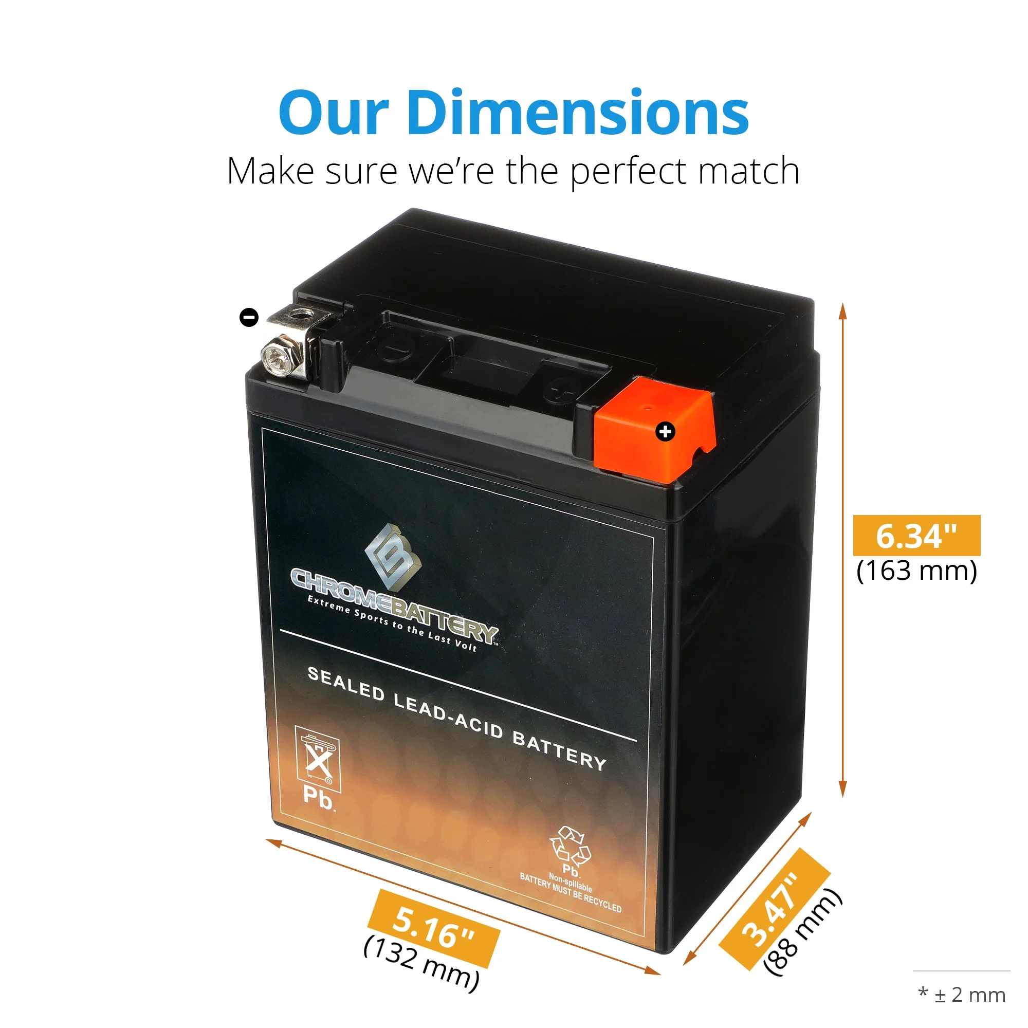 Chrome Battery Ytx14ahl-bs (14ahl-bs 12 Volts,12 Ah, 210 Cca) Motorcycle Battery for Kawasaki Kl650-a, E, Klr 650cc, Years (1987 - 2018)