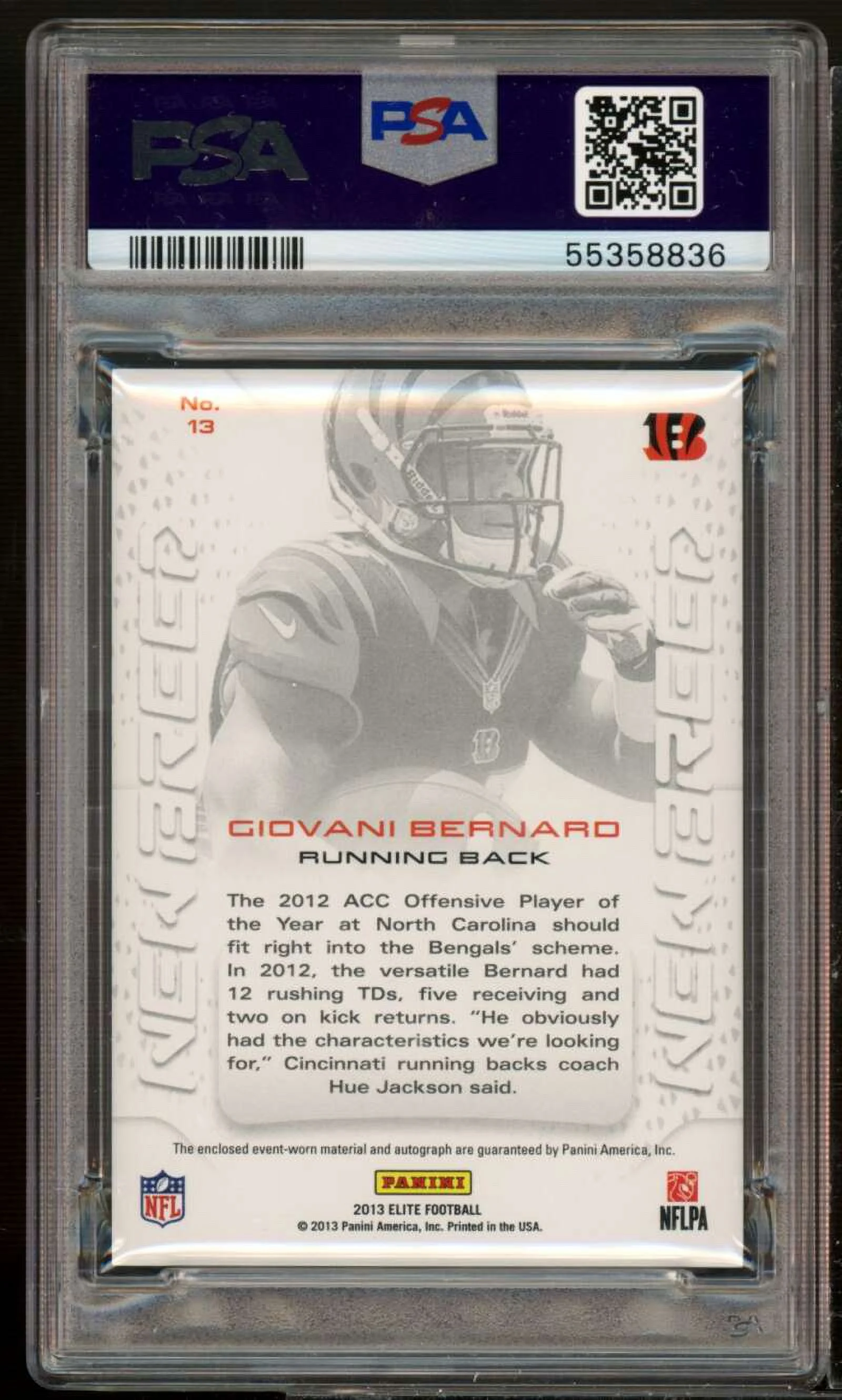 Giovani Bernard RC 2013 Panini Elite New Breed Jersey Auto (pop 1) #13 PSA 10