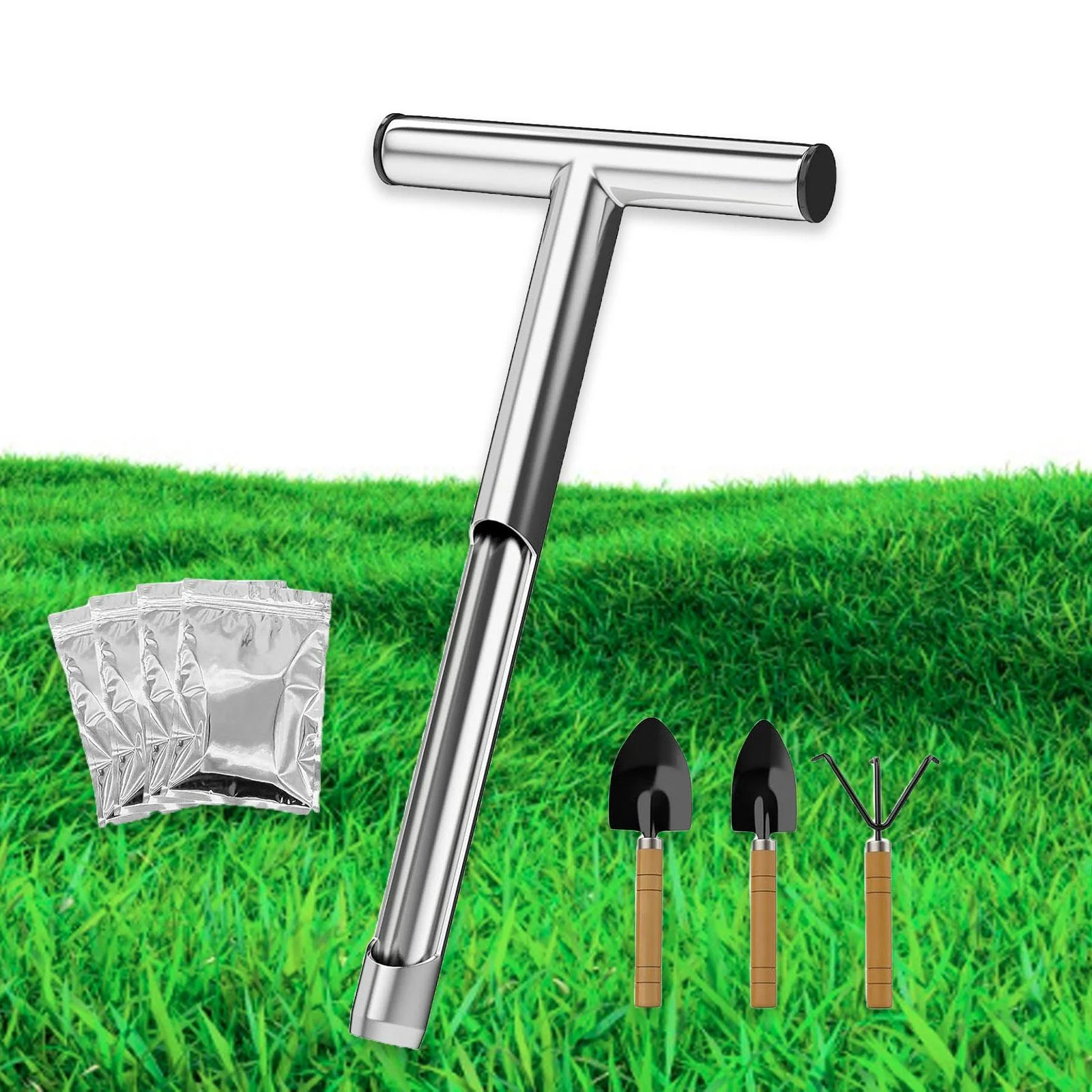 kesoto Soil Sample Rod Stainless Steel Waterproof Sampling Tools Device T Shaped Handle Soil Test Set Garden Tools for Backyard Lawn