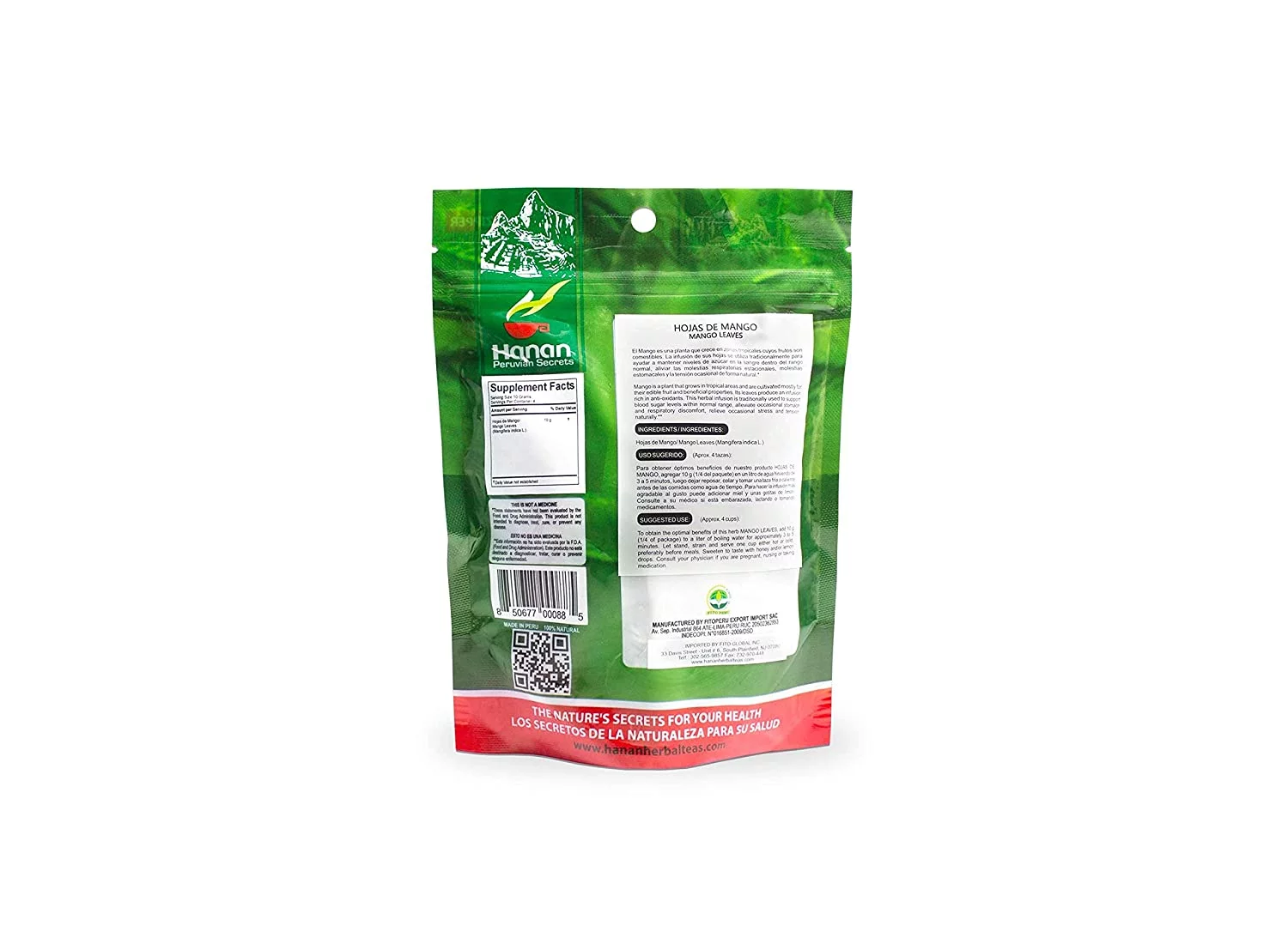 Hanan Peruvian Secrets Mango Herbal Tea | 100% Natural Mango Leaves | 1.41oz / 40g | Naturally Aids in Alleviating Respiratory Discomfort, Occasional Tension, and Stomach Discomfort- 1 Pack