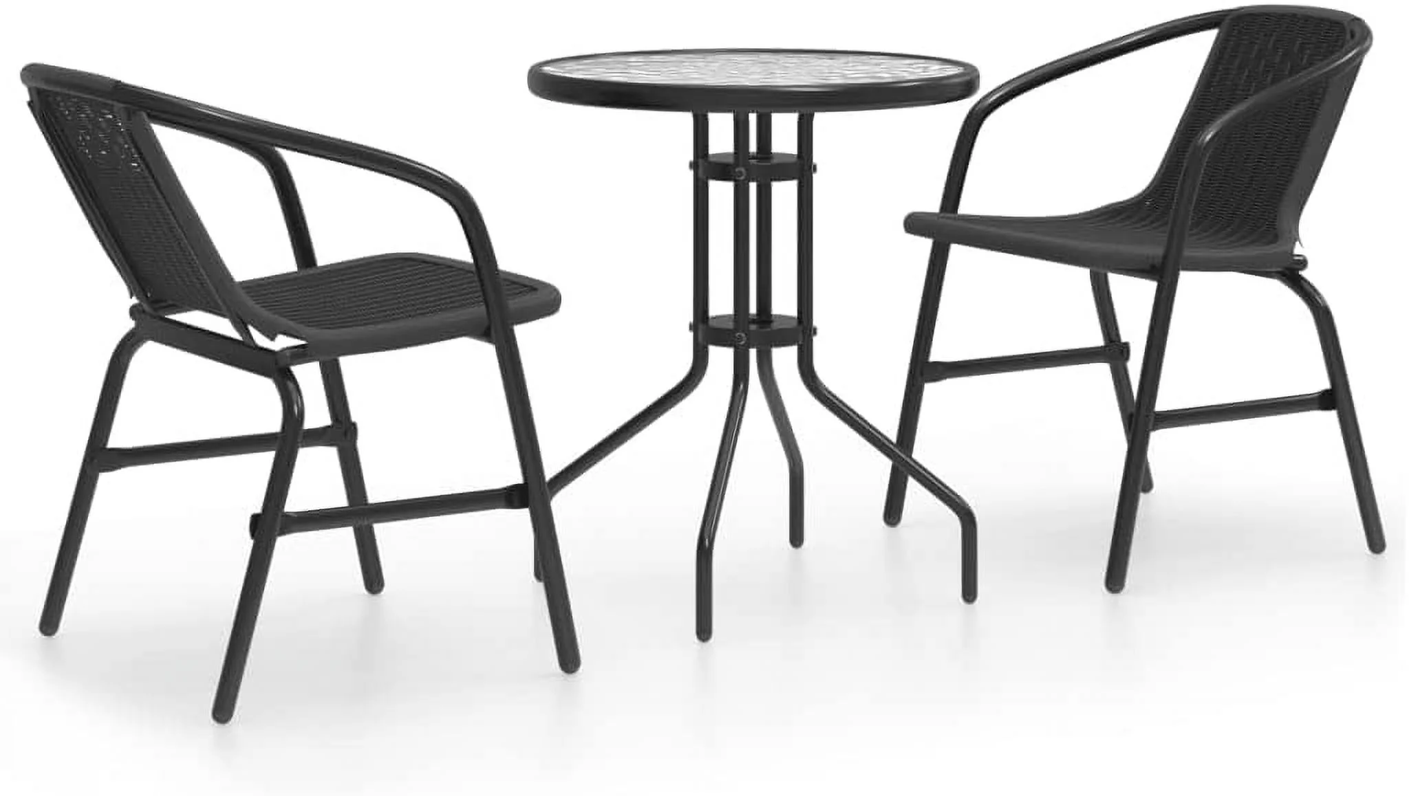 Furniture Sets 3-Piece Black Patio Dining Set with Outdoor Tables for Conversation and Dining in Outdoor Chairs