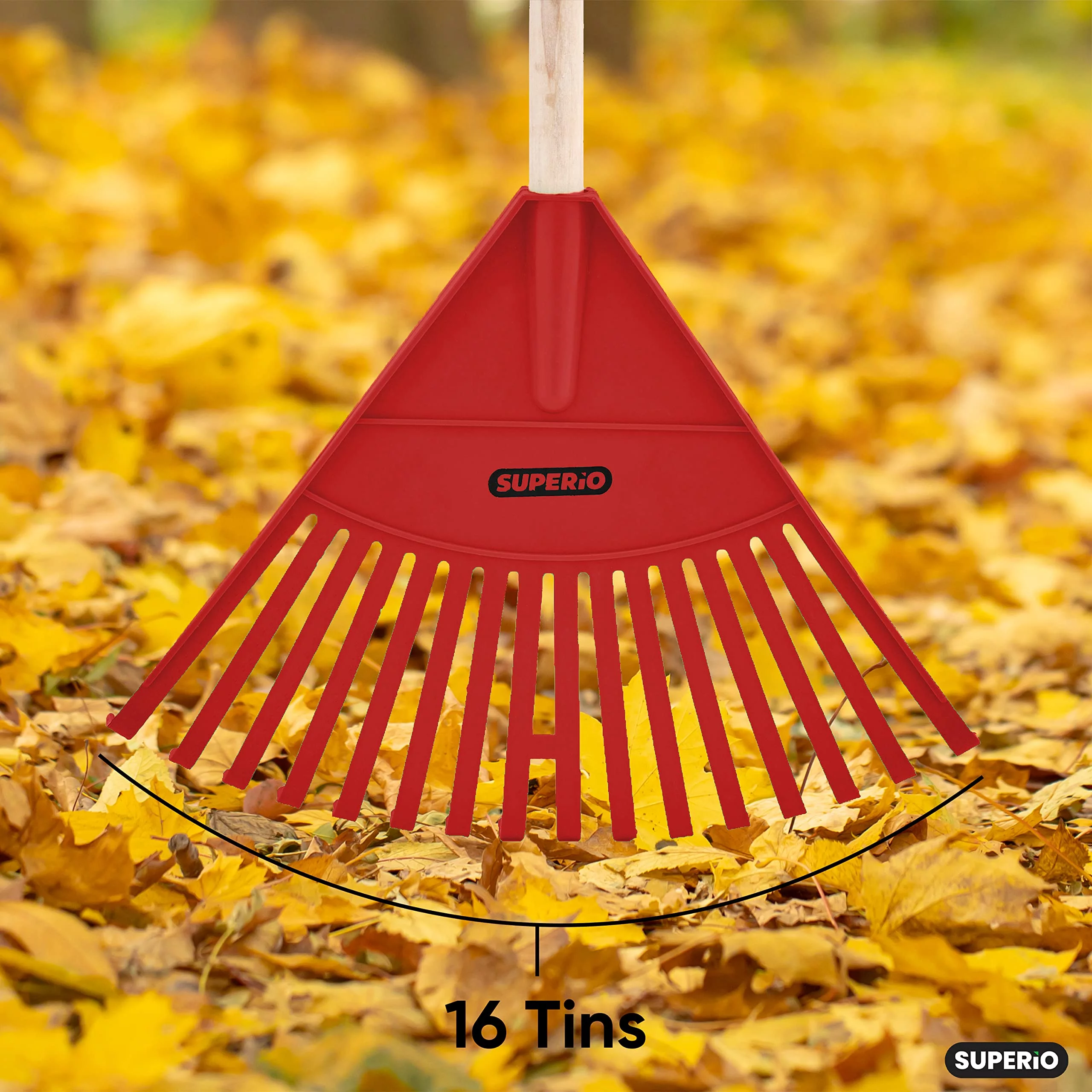Superio Kids Rake with Hardwood Handle- Durable Plastic Red Head to Sweep Leaves in Lawn and Tidying Up The Garden – 34 “Height (12 Pack)