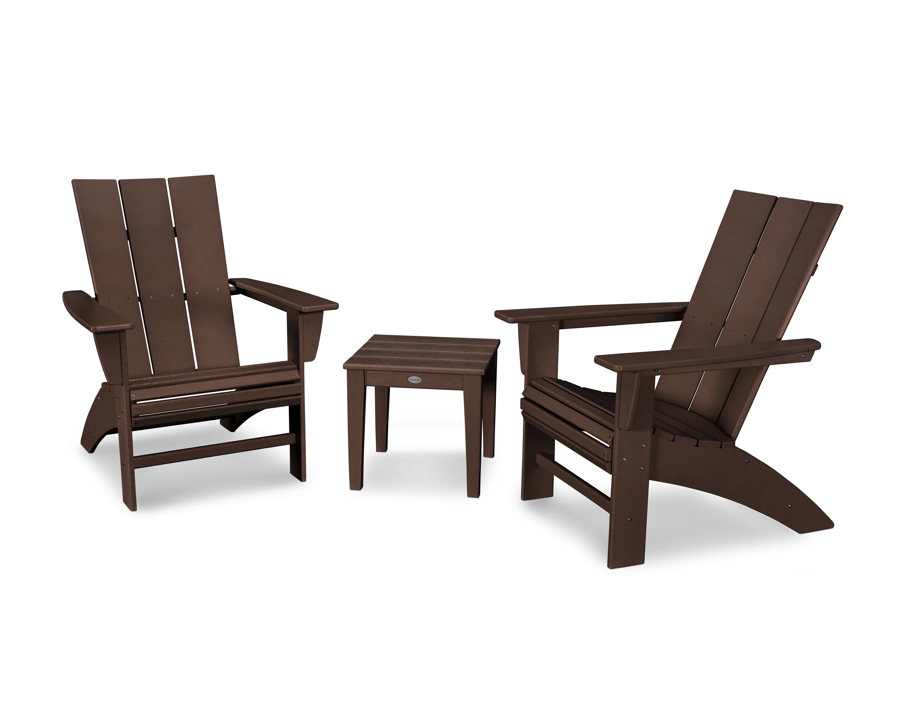 POLYWOOD Modern 3-Piece Curveback Adirondack Set in Mahogany