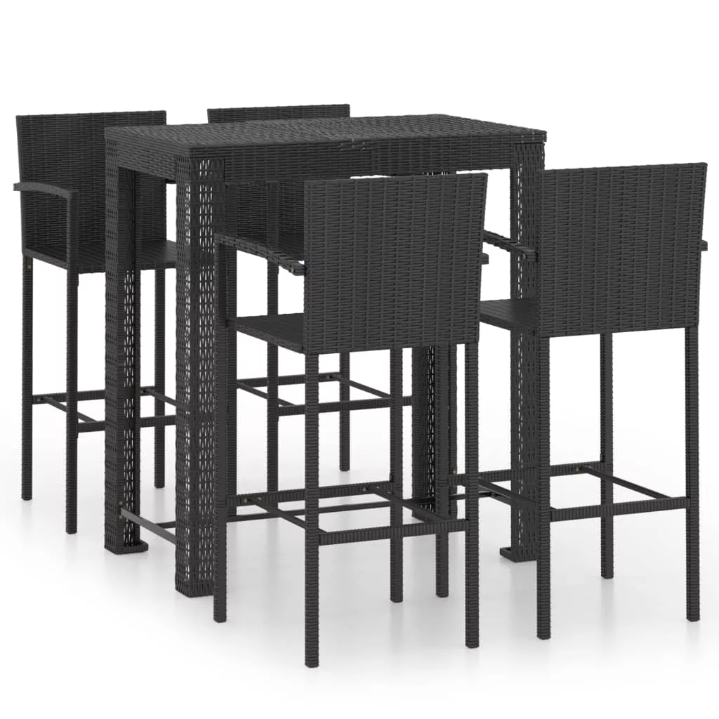 Irfora 5 Piece Patio Bar Set with Armrest Poly Rattan Black