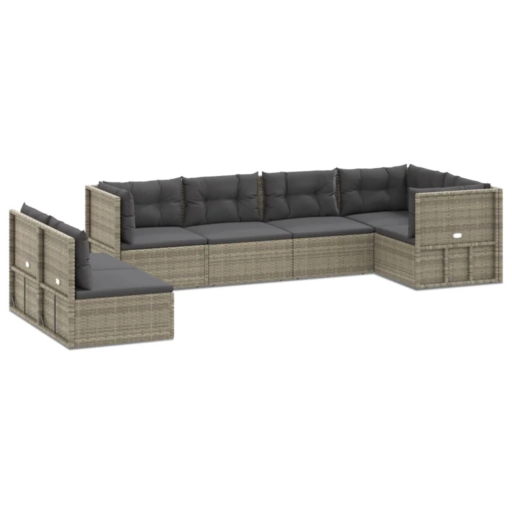 moobody 7 Piece Patio Set with Cushions Gray Poly Rattan