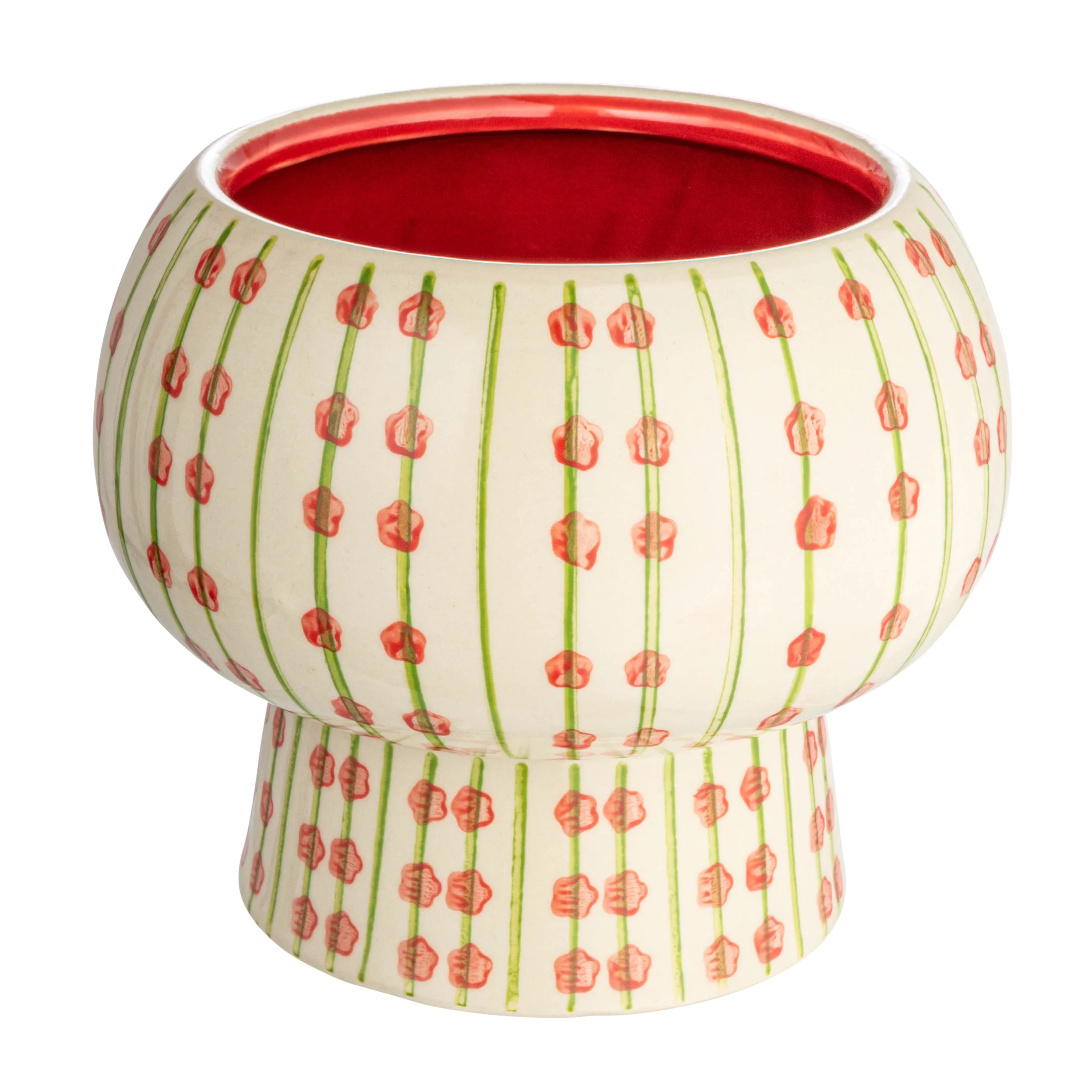 Creative Co-Op Round Hand Painted Stoneware Planter with Design, Multicolor