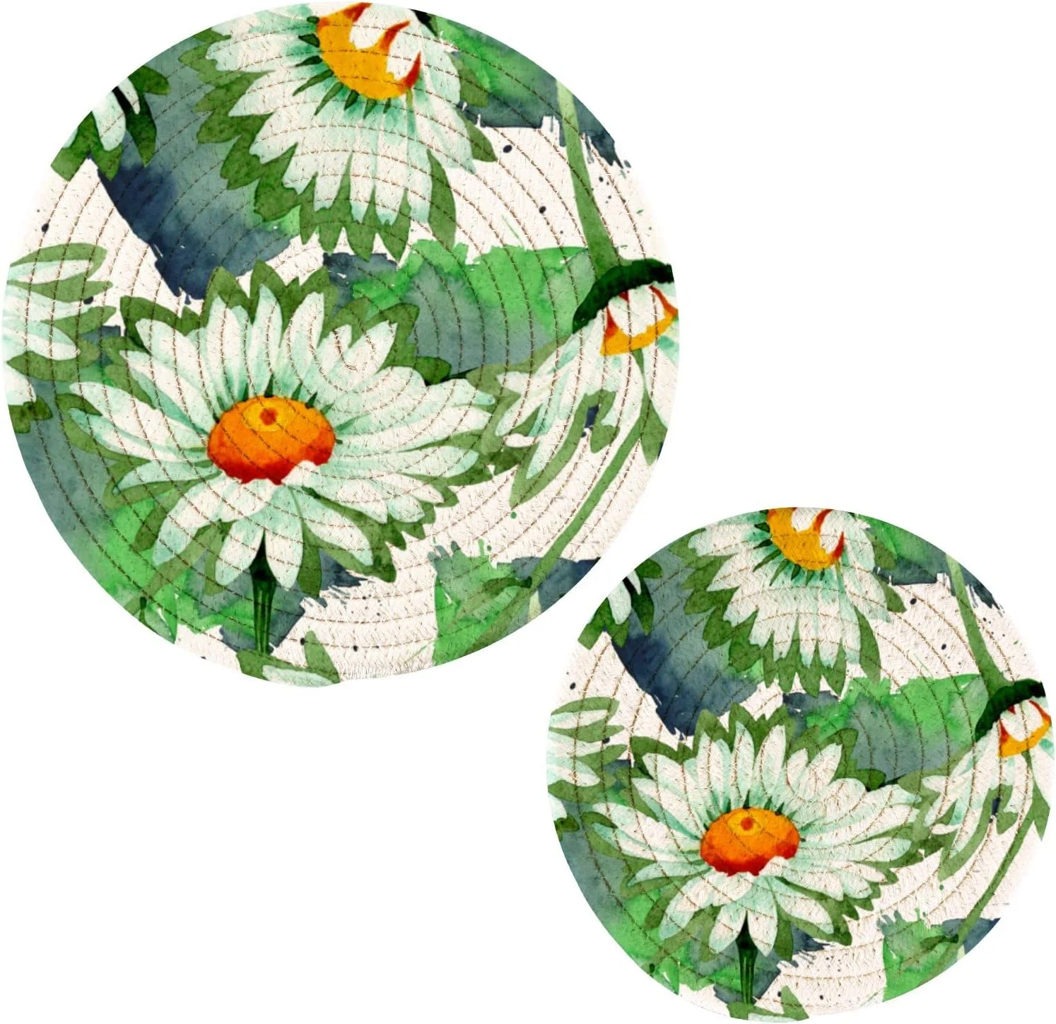 SKYSONIC Daisy Botanical Flowers Pot Holders Trivets, 2 Pcs Heat Resistant Trivets,Cute Summer Floral Cotton Thread Weave Mats for Hot Pads Pans Pot Bowl Teapot for Kitchen Decor