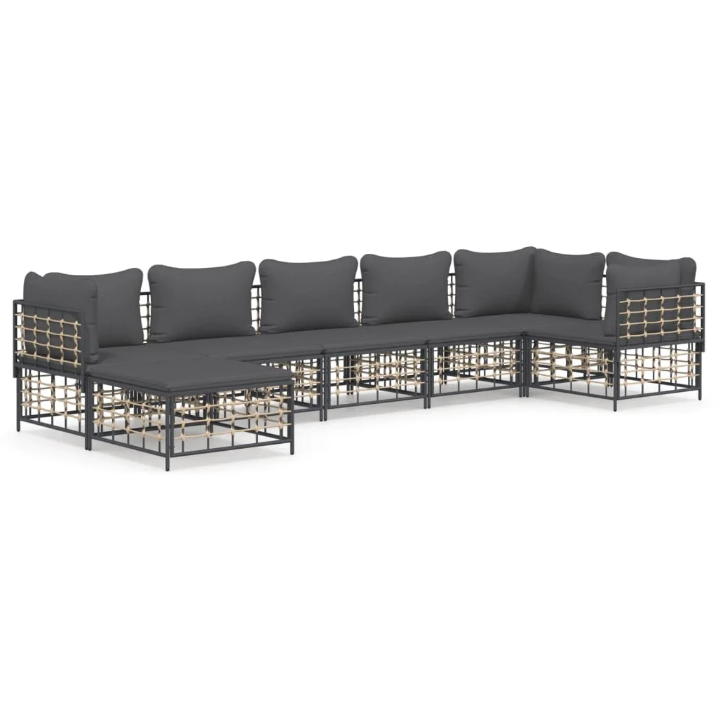 Anself 7 Piece Patio Set with Cushions Anthracite Poly Rattan