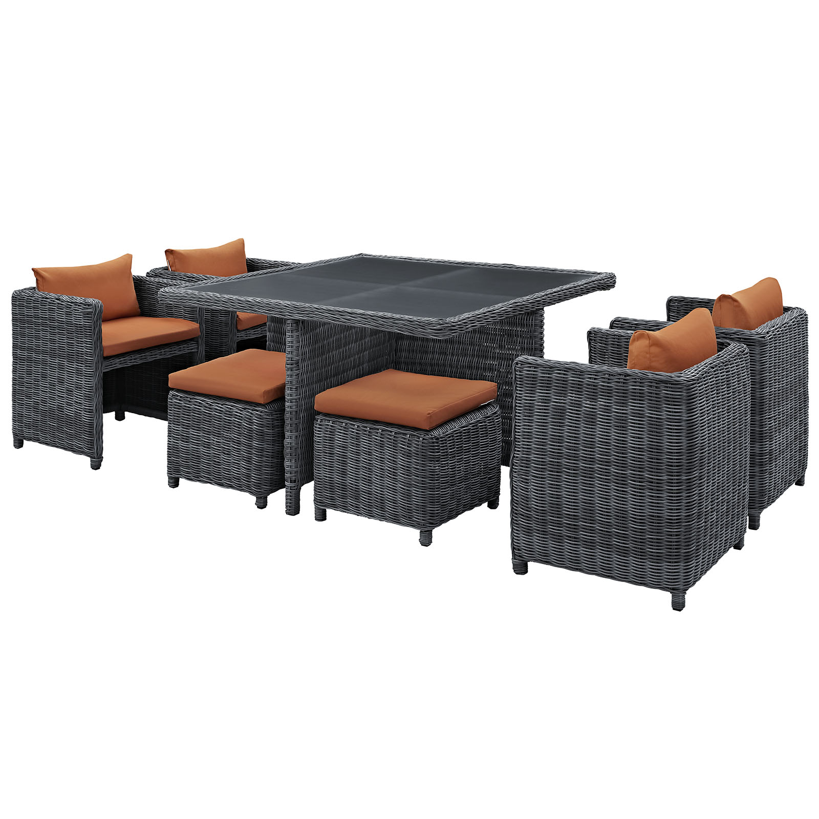 Side Dining Chair and Table Set, Orange, Rattan, Wicker, Outdoor Patio Balcony Cafe Bistro Garden Hospitality Restaurant, Modern Contemporary HB32793