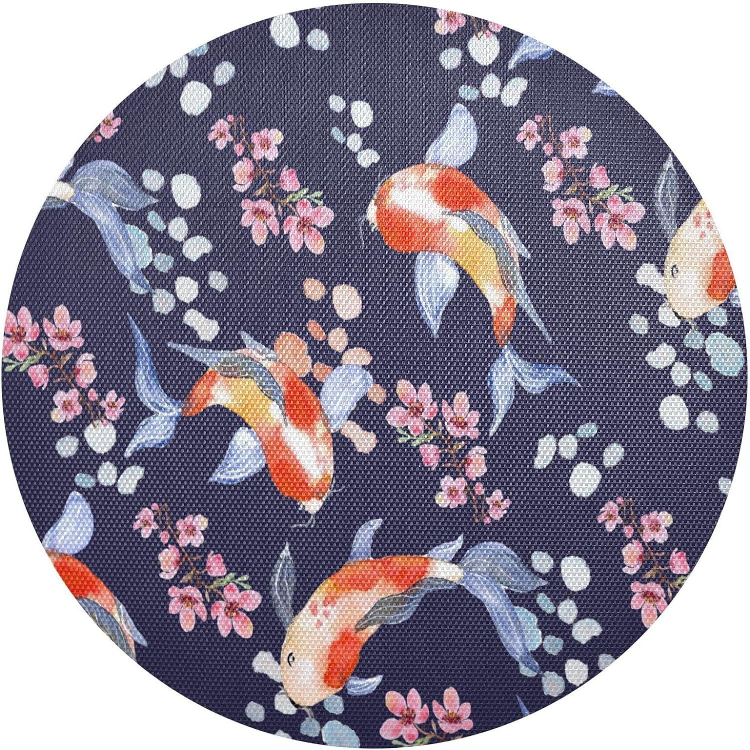 Hidove Koi Fish in The Pond Round Placemat Set of 6, Non-Slip Heat Resistant & Waterproof Plate Pads for Dinner Table Decor Table Placemats, 15.4 in