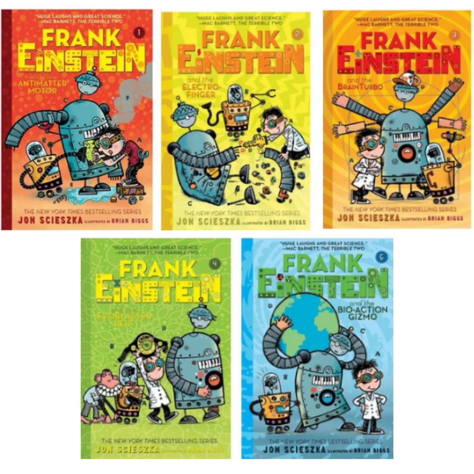 Frank Einstein Series Books 1-5 : Frank Einstein and the Antimatter Motor, Electro-Finger, Brain Turbo, The Evoblaster Belt, Bio-Action Gizmo by Jon Scieszka (Paperback Collection)