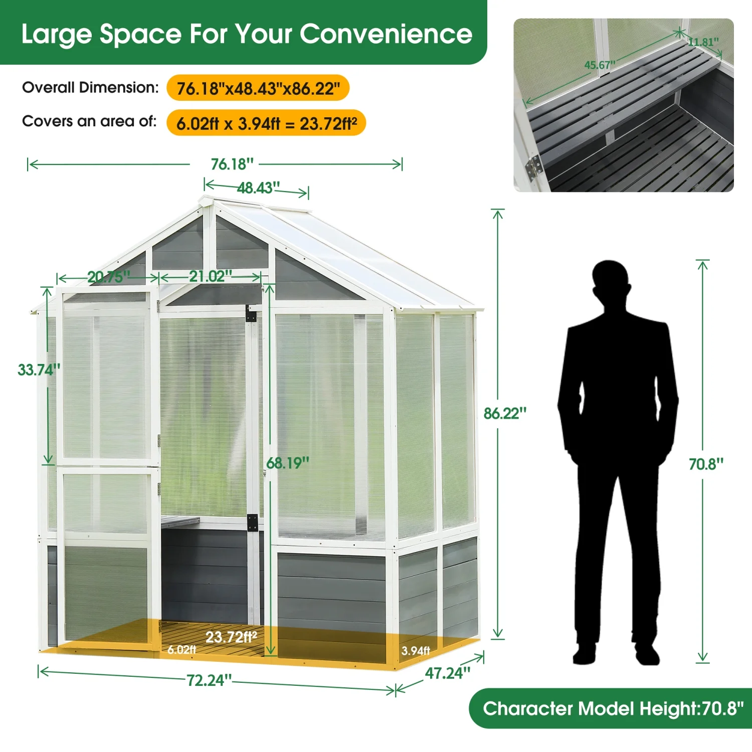 Spacious and Sturdy Green Wooden Plant Greenhouse - Front Entry Polycarbonate Garden Shed - Perfect for Year-round Plant Growth and Protection - Ideal Grow House for Patio  Backyard  and