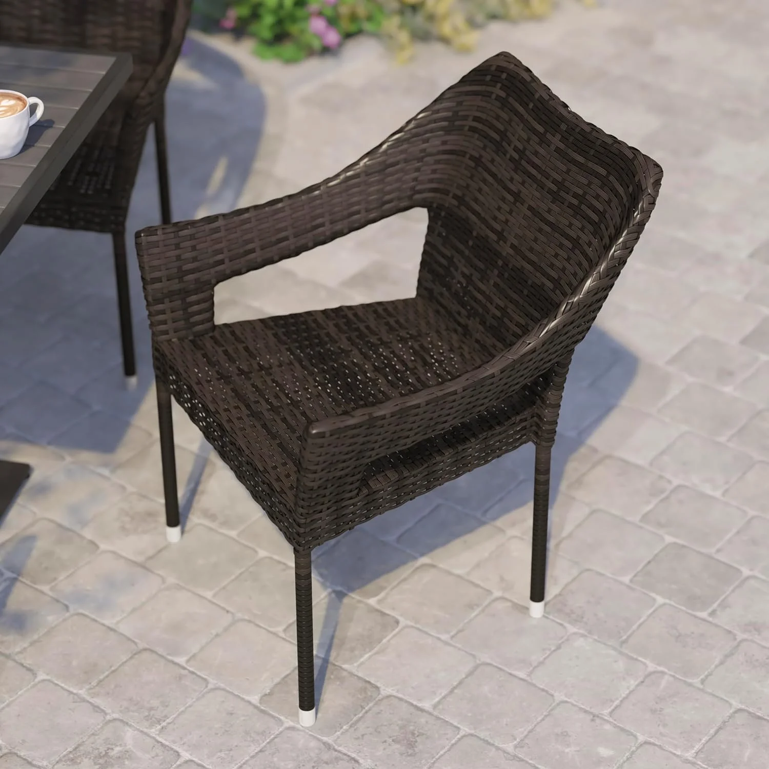 Grade Patio Chair, All Weather PE Rattan Wicker Stacking Patio Dining Chair, Espresso