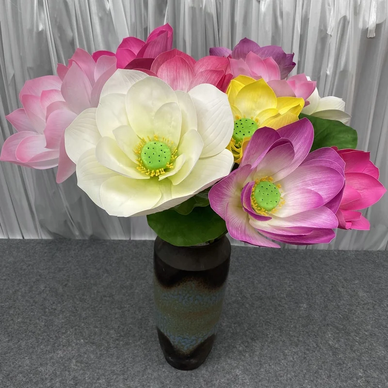 Combination with film lotus lotus leaf lotus Puff home decoration artificial flower Buddhist temple with flower living room pool decorative flowers