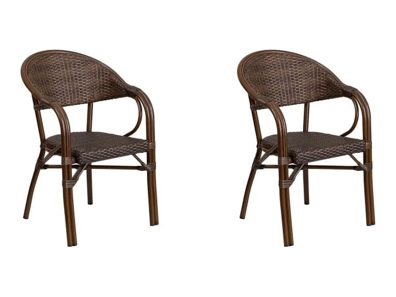 (2 PACK) Bistro Style Cocoa Outdoor Dining Arm Chair With Bamboo Aluminum Frame