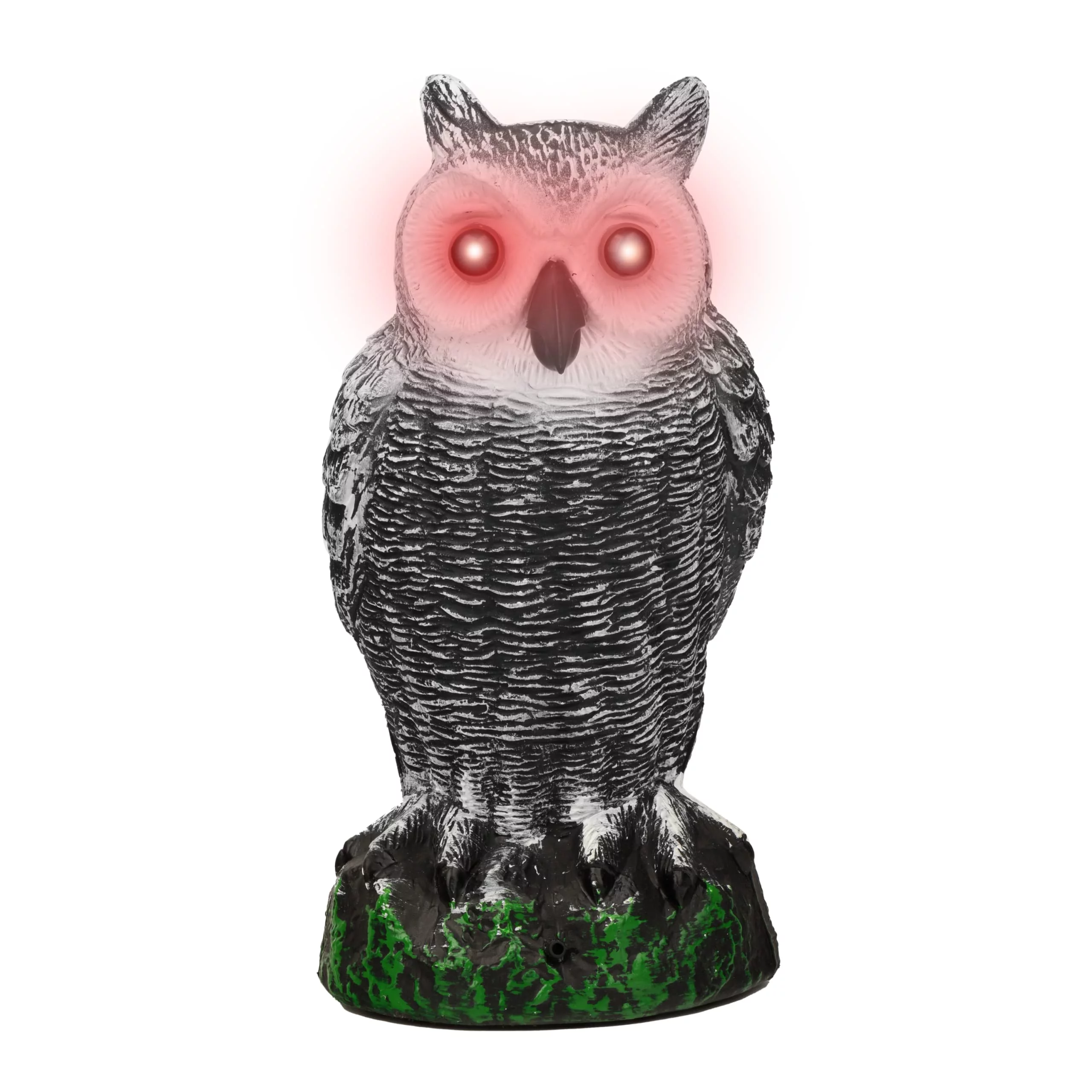 Bird Blinder Horned Fake Owl with Flashing Eyes, Frightening Sound and Motion Detector