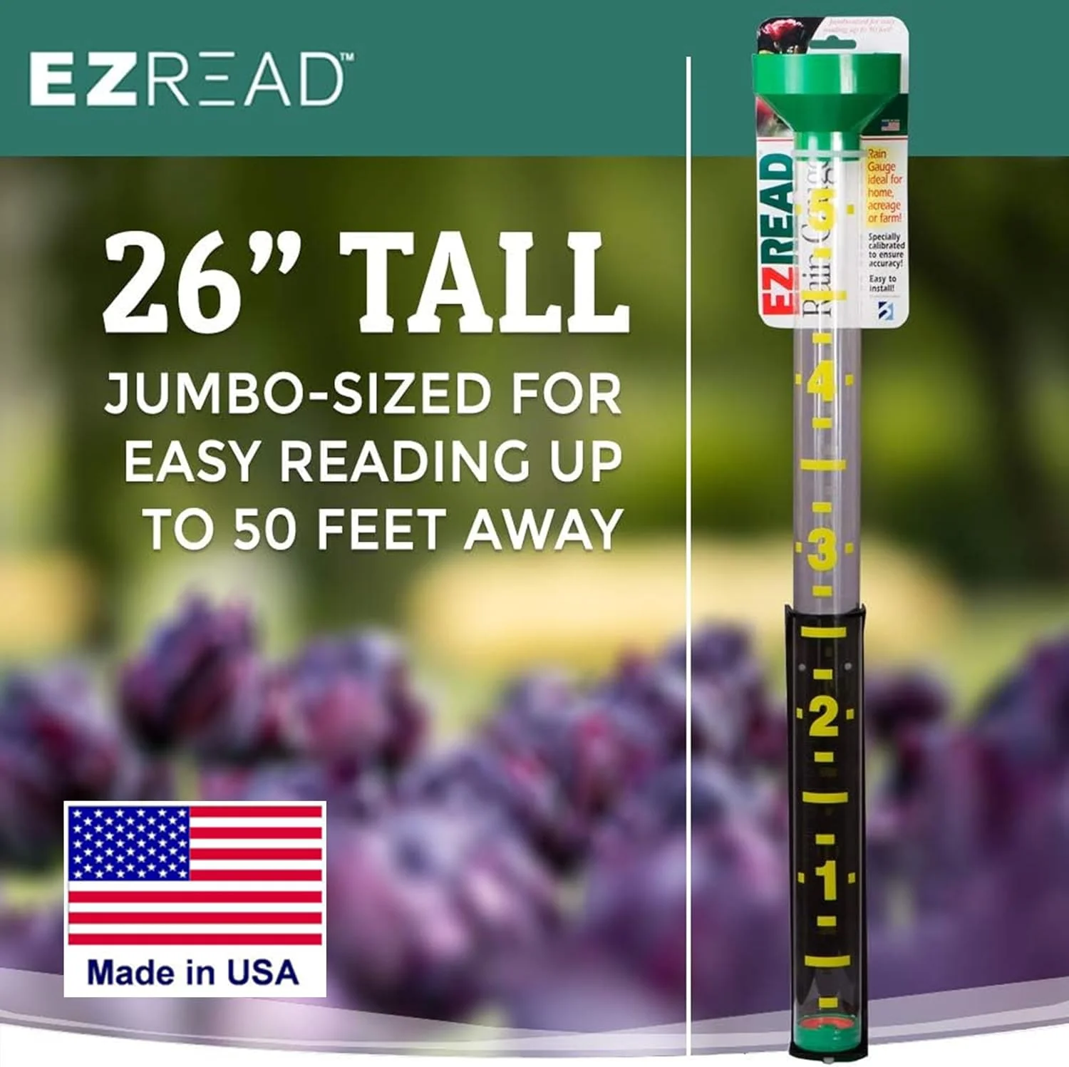Headwind Consumer Products EZRead - Jumbo EZRead Rain Gauge with Float 820-0002 - Easy to Read, Waterproof,for Outdoor Use, 26 Inches Tall Green
