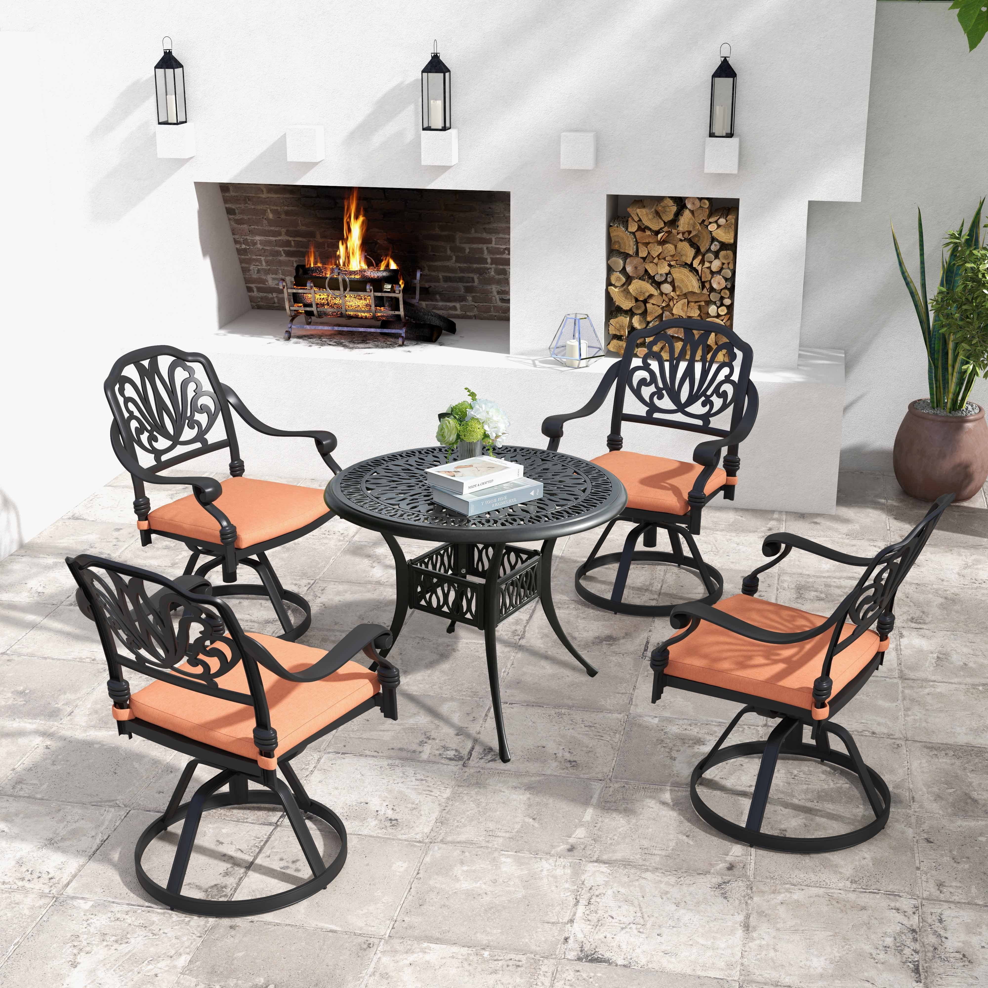 DWVO 5 Piece Cast Aluminum Outdoor Patio Dining Set,Cushioned Swivel Chairs Set of 4 and 35
