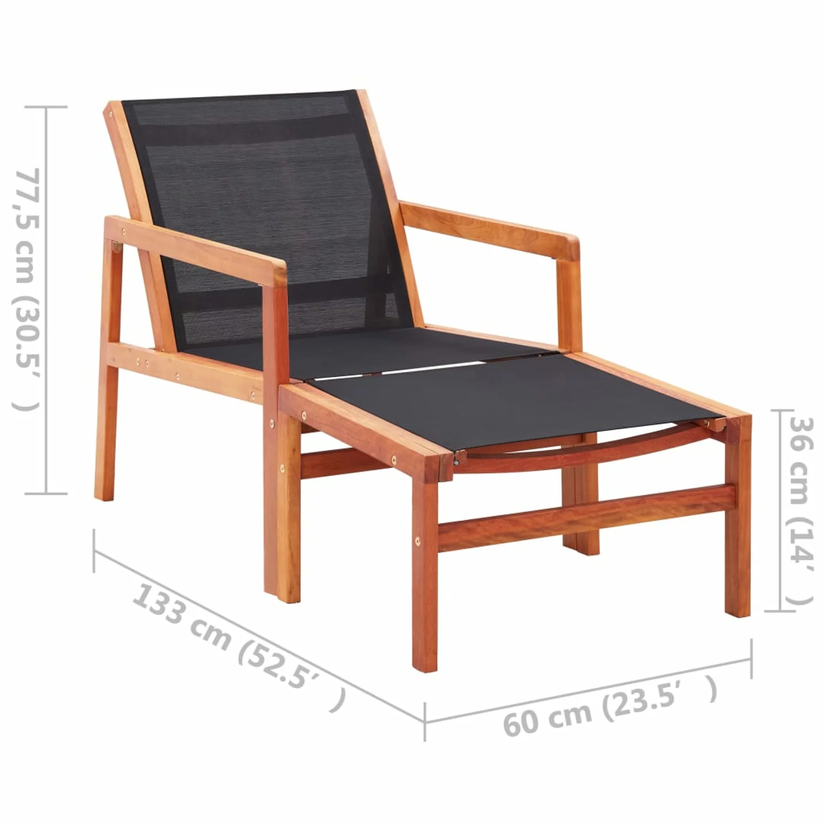 Suzicca Patio Chair with Footrest Solid Eucalyptus Wood and Textilene