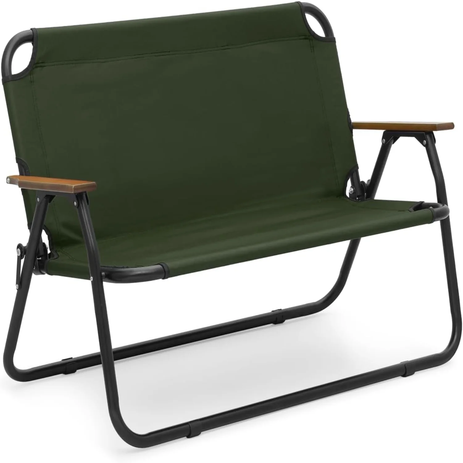 Folding Double Seat Camping Chair Outdoor Beach Lawn Picnic Hiking Travel Portable Foldable Collapsible 2-Person Camp Loveseat Chair for Adults (Dark Green)