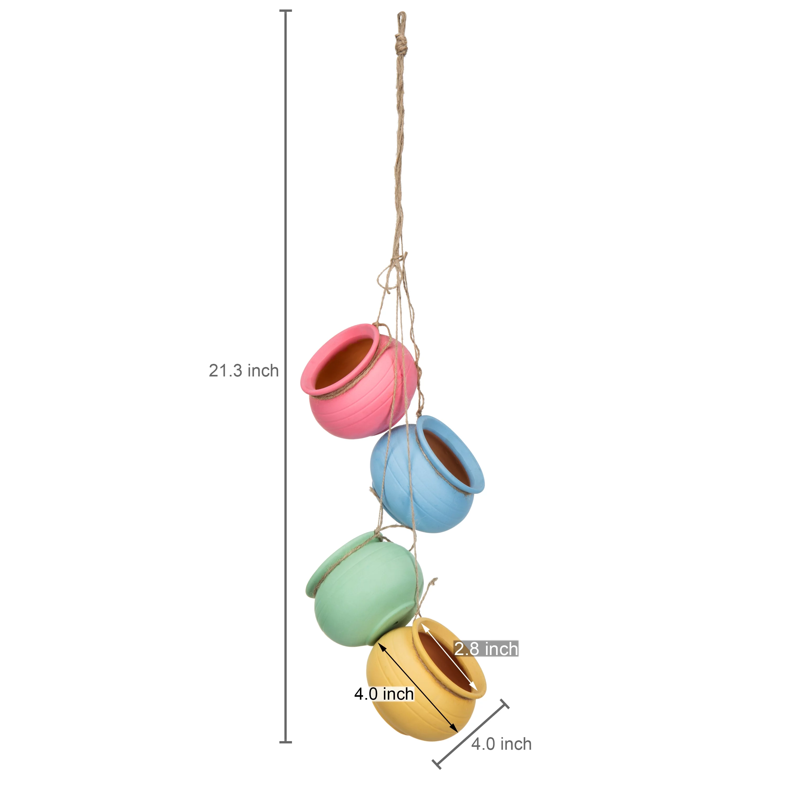 MyGift 4-Pot Multi-Color Bright Pastel Ceramic Hanging Flower Planter Set