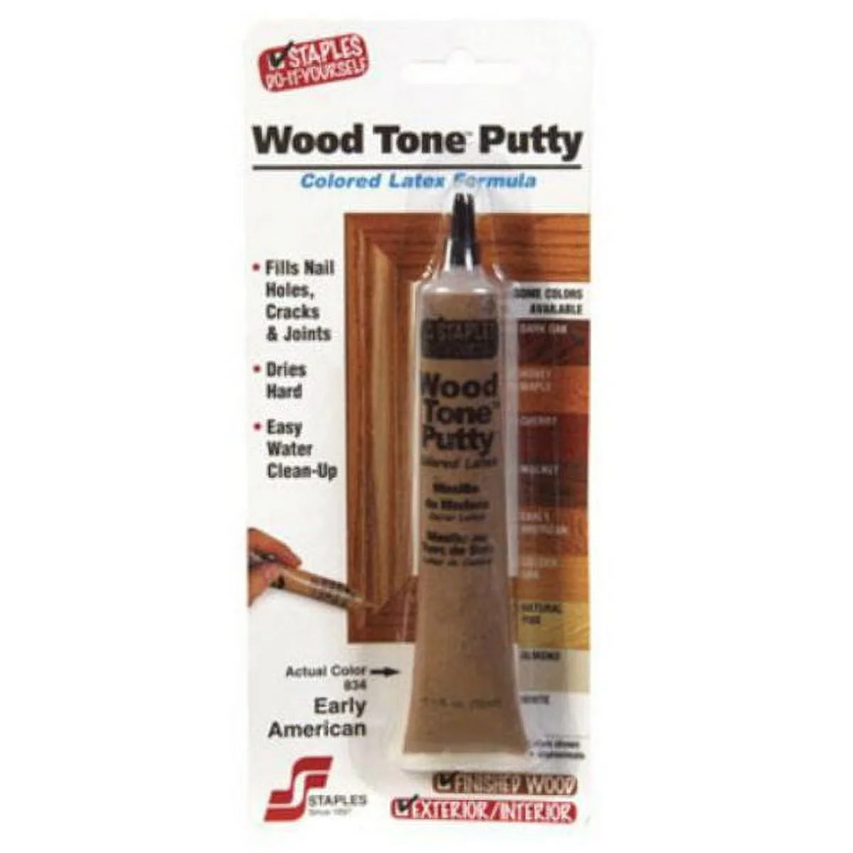 Staples 834 Wood Tone Waterbased Colored Putty, Early American/Oak, 1.05 Oz, Each