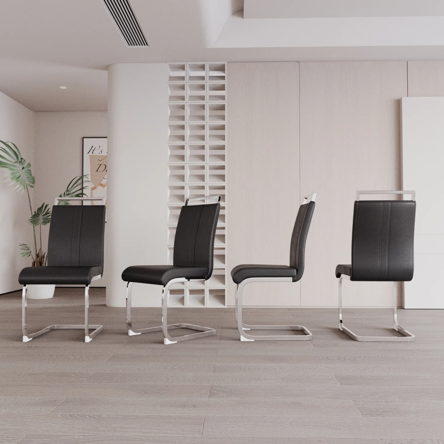 YLtoohoom Modern Dining Chairs PU Faux Leather High Back Upholstered Side Chair with C-shaped Tube plating Metal Legs for Dining Room Kitchen Vanity Patio Club Guest Office Chair (Set of