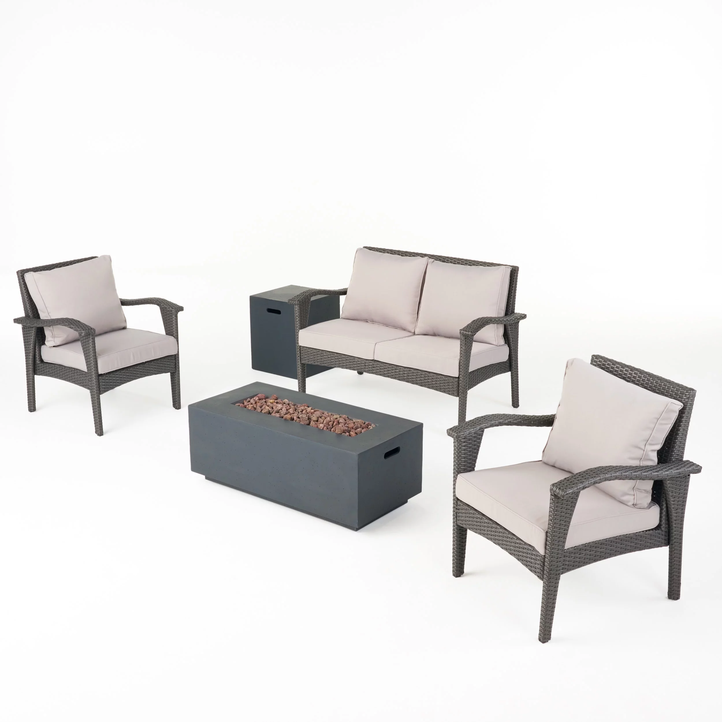 Noble House Kalo 5-Piece Outdoor Wicker/Metal Conversation Set in Light Gray