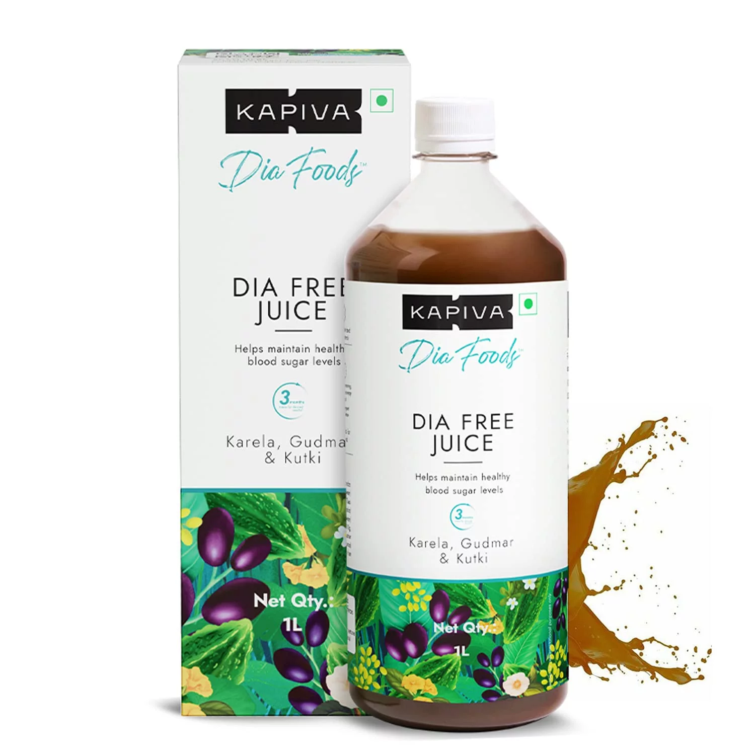 Kapiva Dia Free Juice, 1L | Clinically Proven Diabetes Care | Amla, Karela, Jamun, Guduchi & 7 More