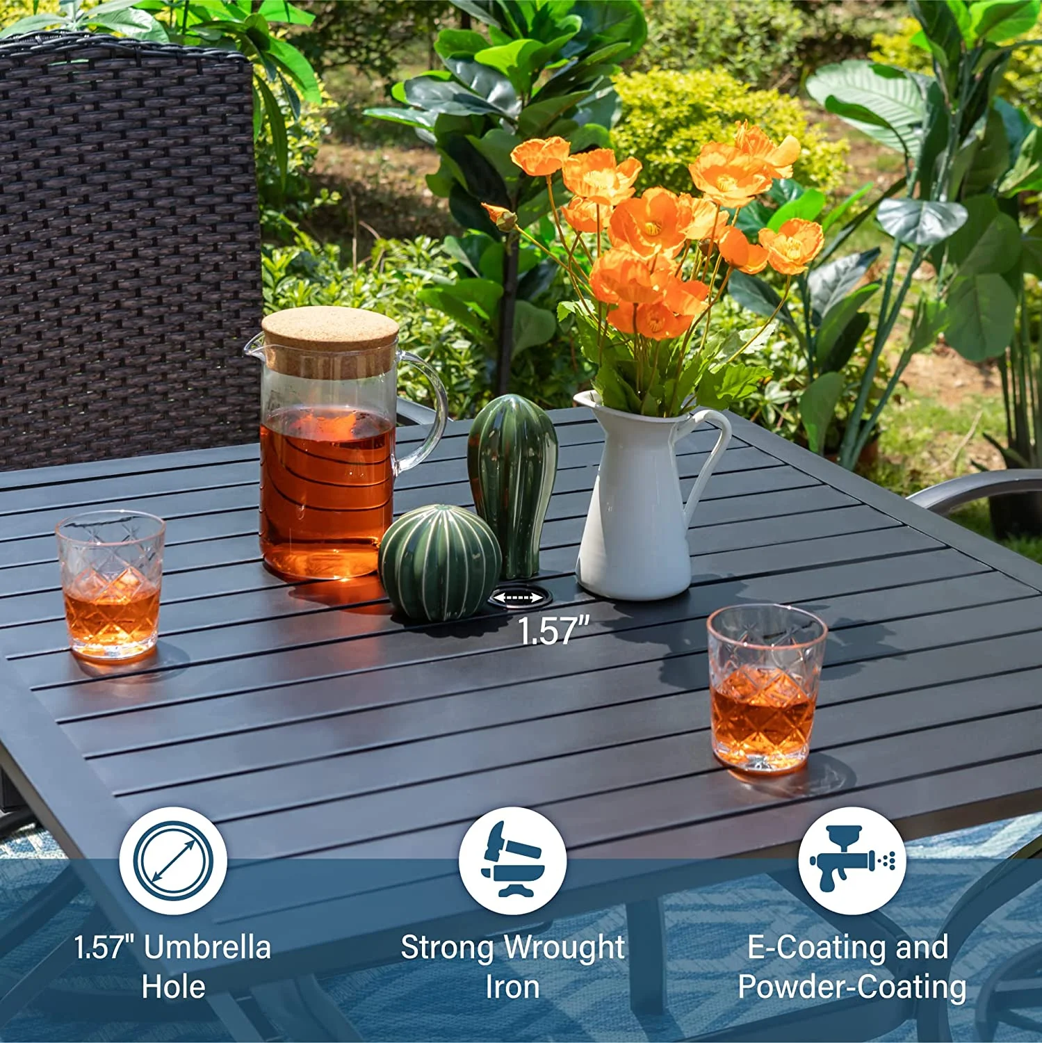 7 Piece Outoor Dining Set for 6  Metal Dining Table and Cushioned Wicker Rattan Chairs  Furniture Set for Patio  Yards  Poolside